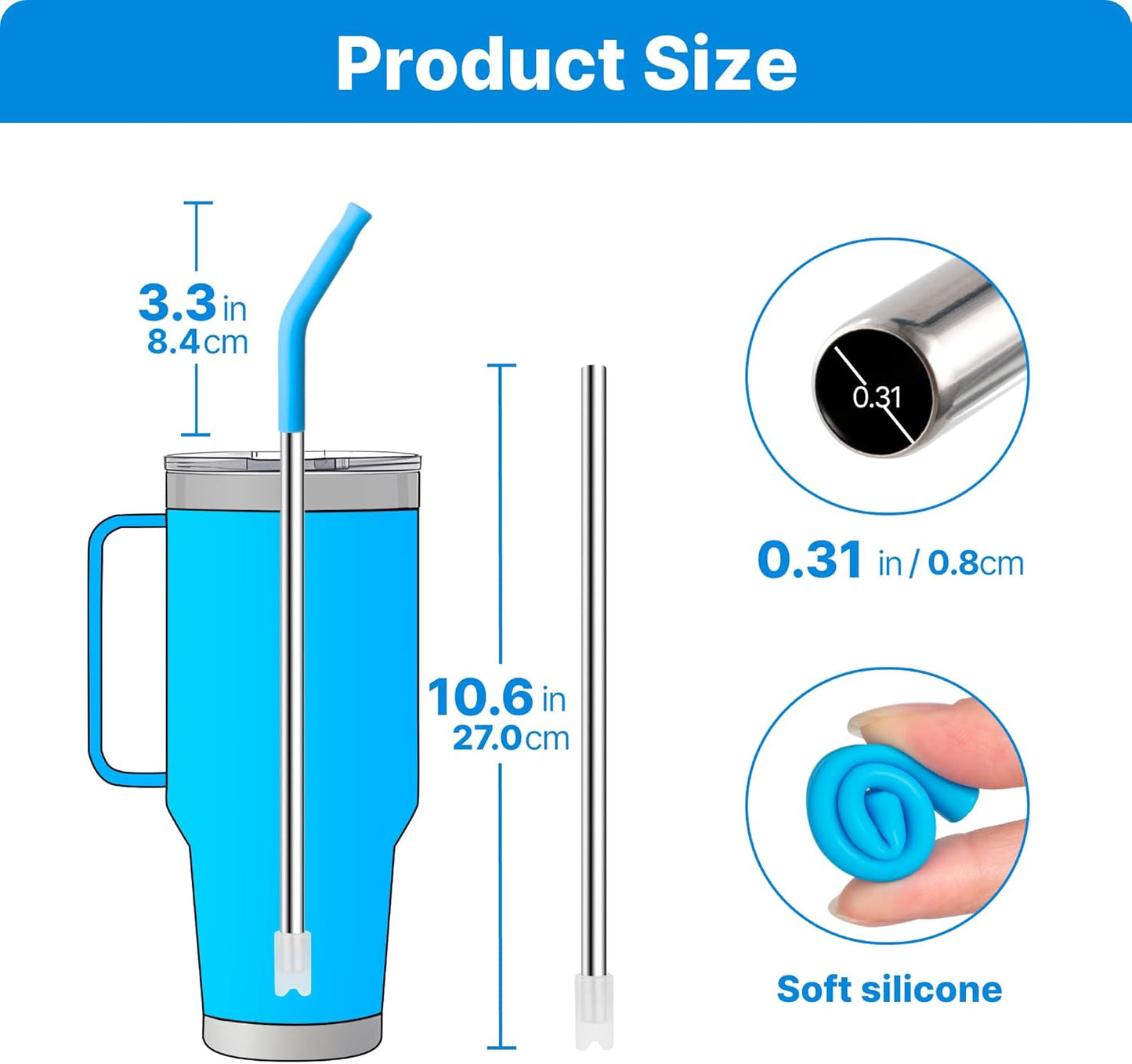 Stainless Steel Straws for 42 oz YETI Tumbler, 4 Pcs Metal Straws Reusable with Silicone Tip for 42 oz YETI, 30oz Stanley Cup(Color 1)
