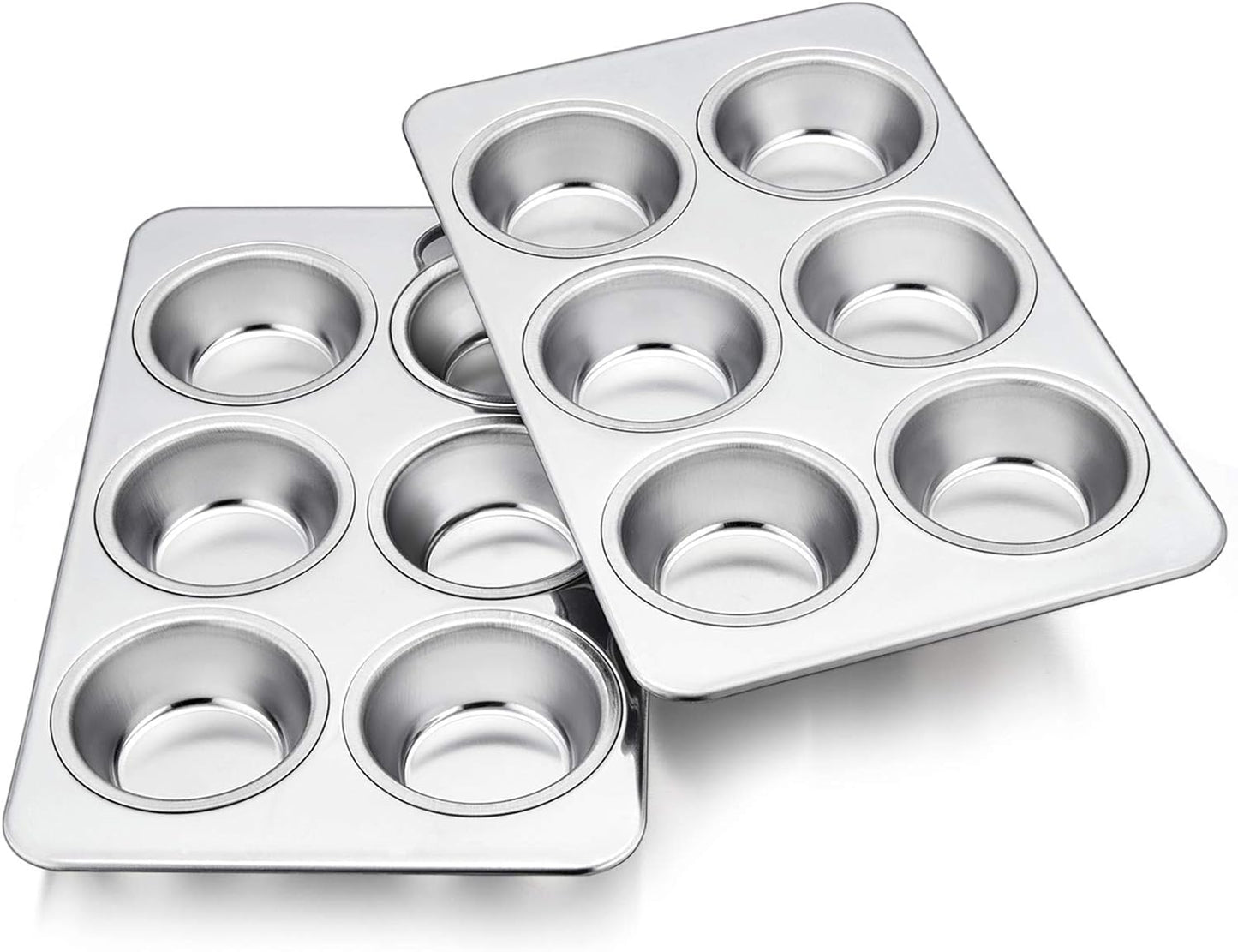 TeamFar 2 Packs Muffin Pan, Stainless Steel Muffin Cupcake Pan Tin Tray for Baking, for Mini Cakes/Tarts/Quiche, Healthy & Sturdy, Oven & Dishwasher Safe (6-Cup)