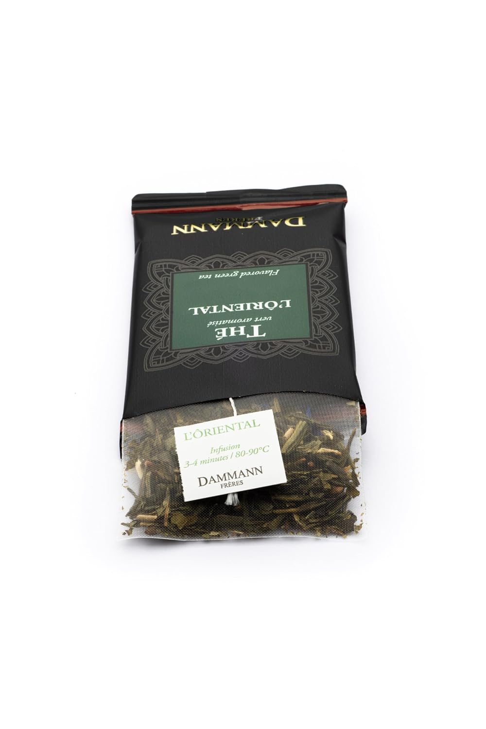 Dammann Freres Sachets, L'Ôriental Tea Bags, Premium Gourmet French Green Tea, Blend Passion Fruit, Peach, Strawberry Flavors, Individually Wrapped, 24 Count (Single Pack)