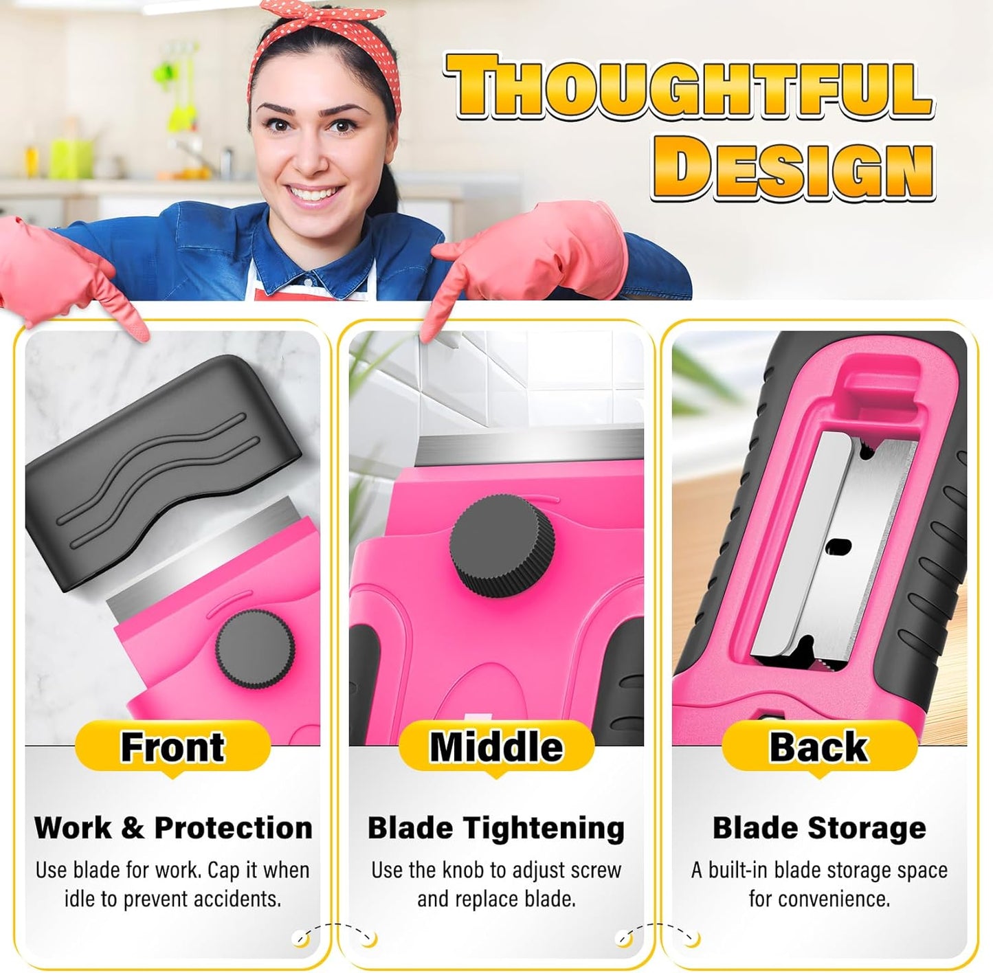 DIYSELF Razor Blade Scraper | 2 Pack Scraper Tool for Cleaning, Glass, Stickers | Paint Scraper | Heavy Duty Razor Scraper | Glass Scraper | 30 Pcs Single Edge Razor Blades for Scraping Included