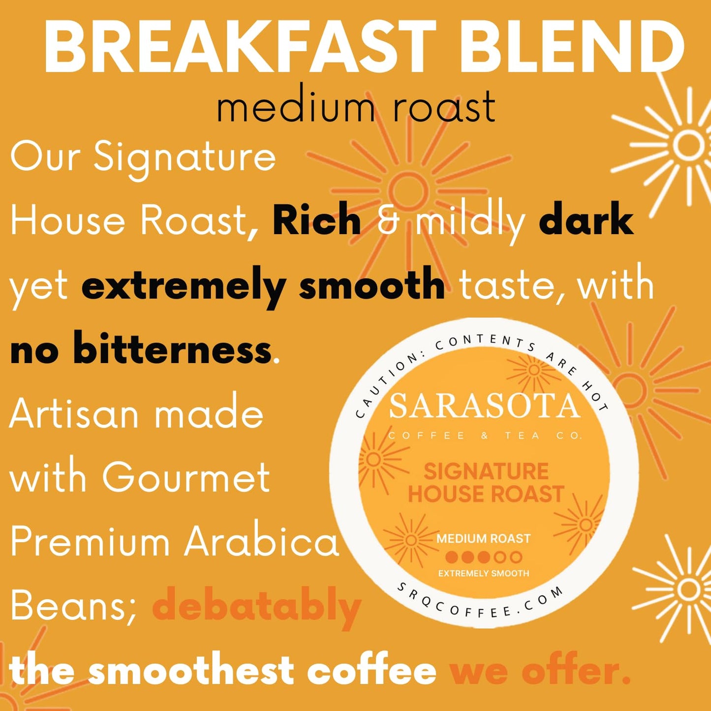 Sarasota K-Cup Coffee Pods | Medium Roast Coffee | Breakfast Blend | Single Serve for Keurig Brewers | Gourmet, Low Acid, Mold Free | 24 Count