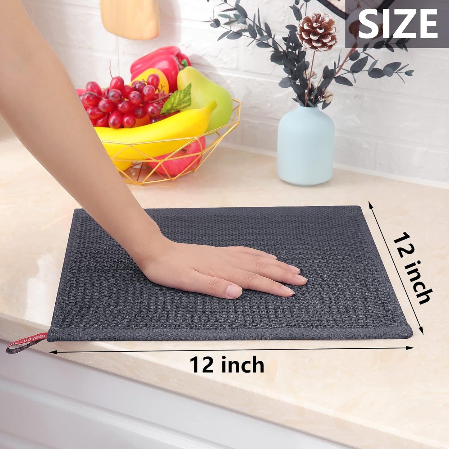 Homaxy 100% Cotton Waffle Weave Kitchen Dish Cloths, Ultra Soft Absorbent Quick Drying Dish Towels, 12 x 12 Inches, 24-Pack, Dark Grey