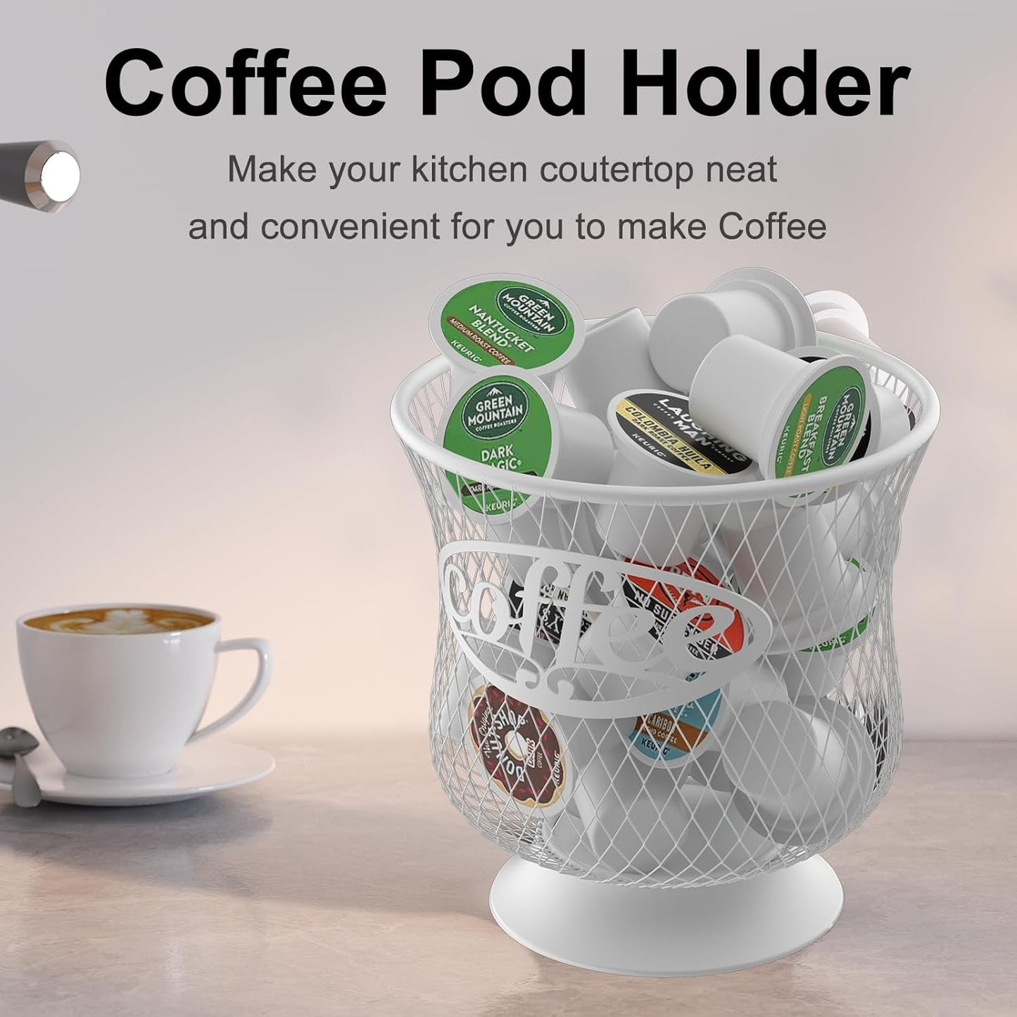 Coffee Pod Holder, Sturdy K Cup Organizer, Large Capacity K Cup Storage for Keuring Espresso Capsule Coffee Creamer, Easy to Refill and Organize for Cafe Bar, Coffee Bar Decor