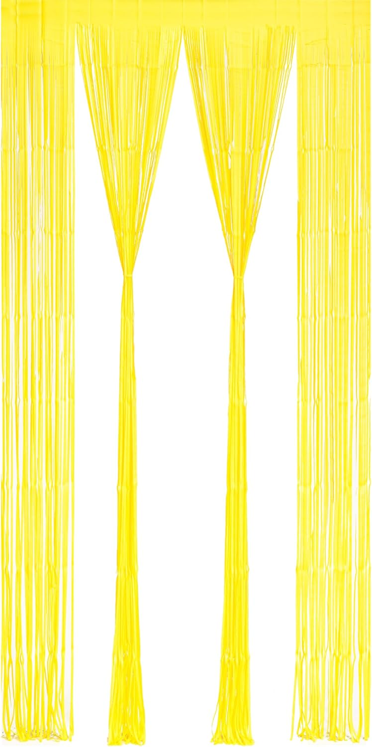 BRAVESHINE Foil Fringe Curtain Backdrop - 2 Pack Yellow Tinsel Photo Booth Backdrop Party Streamers for Easter, Birthdays, Christmas, Lemon, Pineapples, Kids' Party Decorations