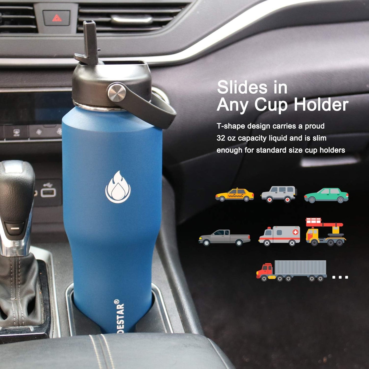 SENDESTAR Water Bottle 32oz,2 Lids(Straw lid),Wide Mouth Stainless Steel Vacuum Insulated Double Wall Keep Liquids Cold or Hot All Day,Sweat Proof Sport Design,Fit Car Cup Holder(Cobalt)