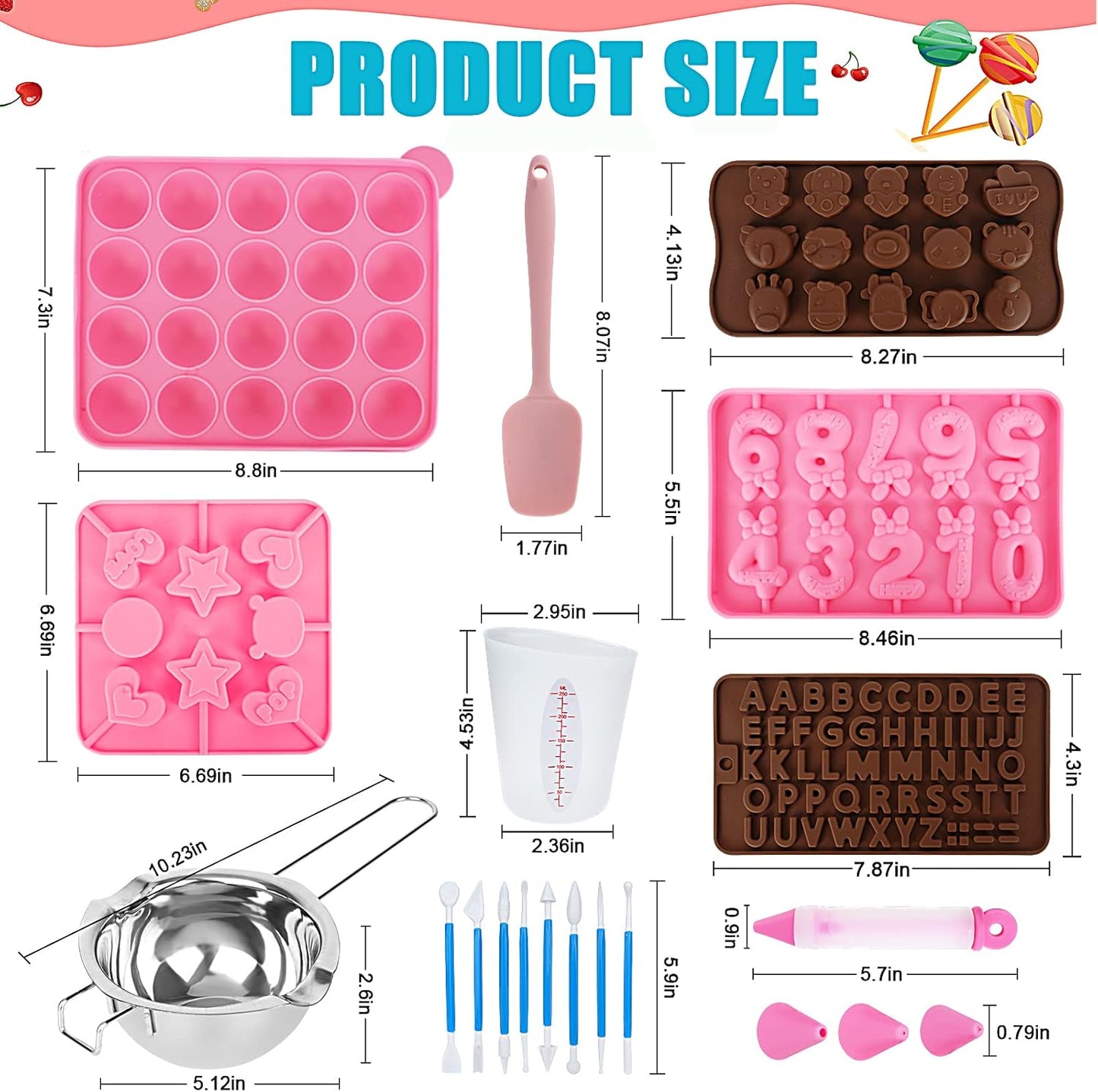 Cake Pop Maker Kit 618Pcs with 5 Silicone Mold Sets - 3 Tier Display Stand, Chocolate Candy Melting Pot,Piping Tips and Coupler, Measuring Cup, Muffin Cupcakes, Decorating Pen, Lollipop Sticks