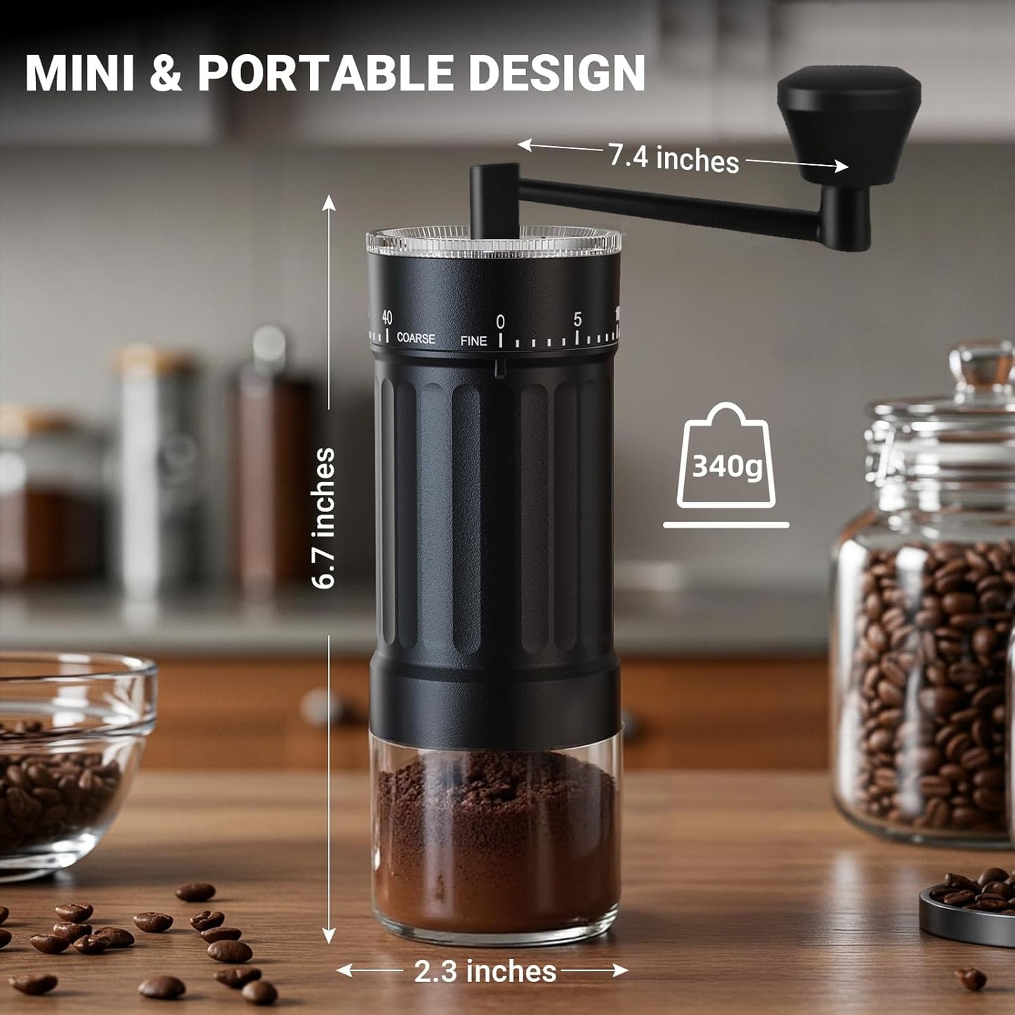 Mini Manual Coffee Grinder with CNC Stainless Steel Conical Burr & 40 Adjustable Settings, Portable Hand Coffee Bean Mill with 30g Capacity & Crank, Great for Travel, Camping, Espresso, Pour Over, etc