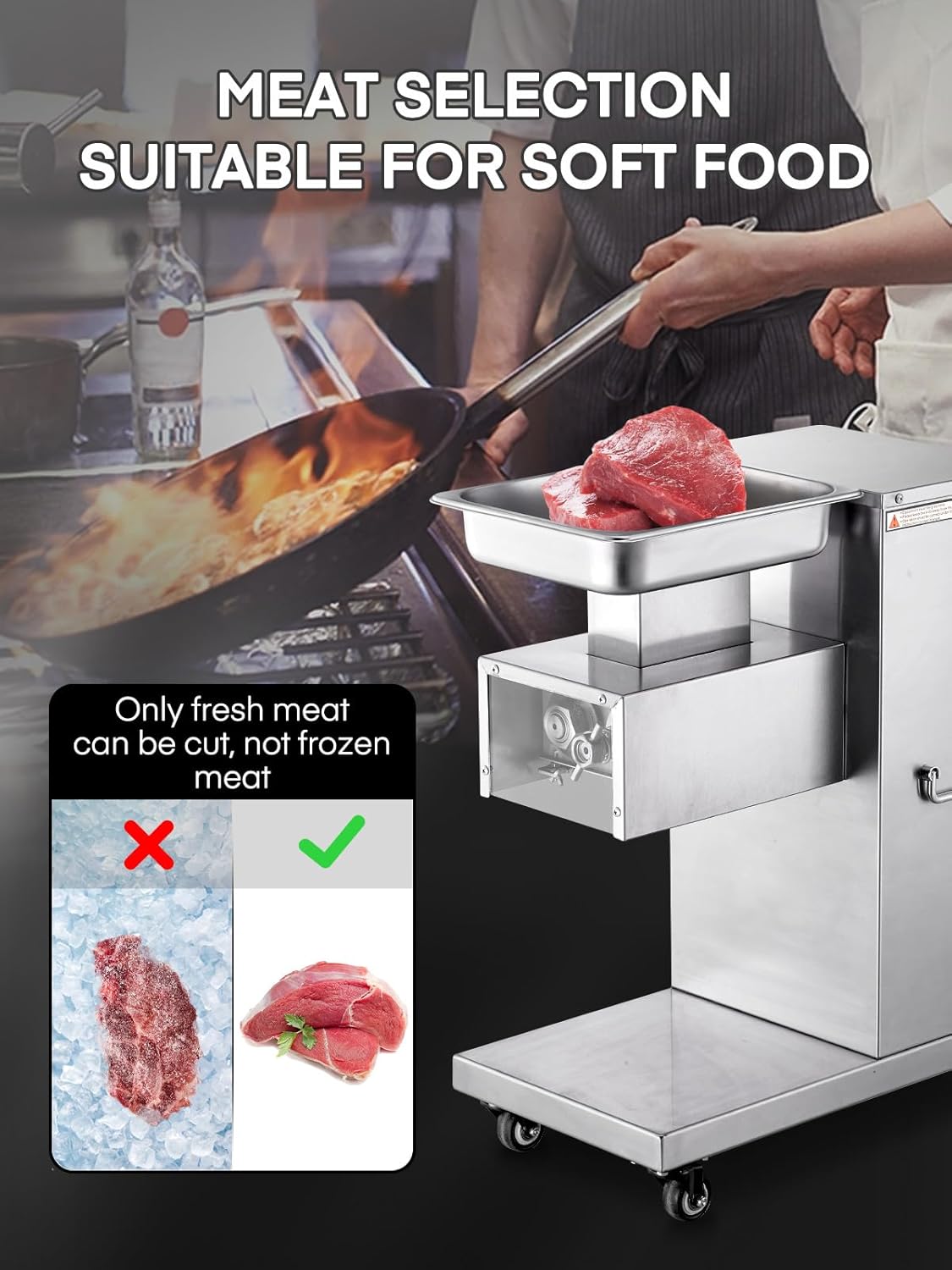 Commercial Meat Cutter Machine, 1200LB/H Electric Cutting Machine 750W Commercial Meat Slicer 3mm Blade Restaurant Food Slicer Stainless Steel For Kitchen Restaurant Supermarket