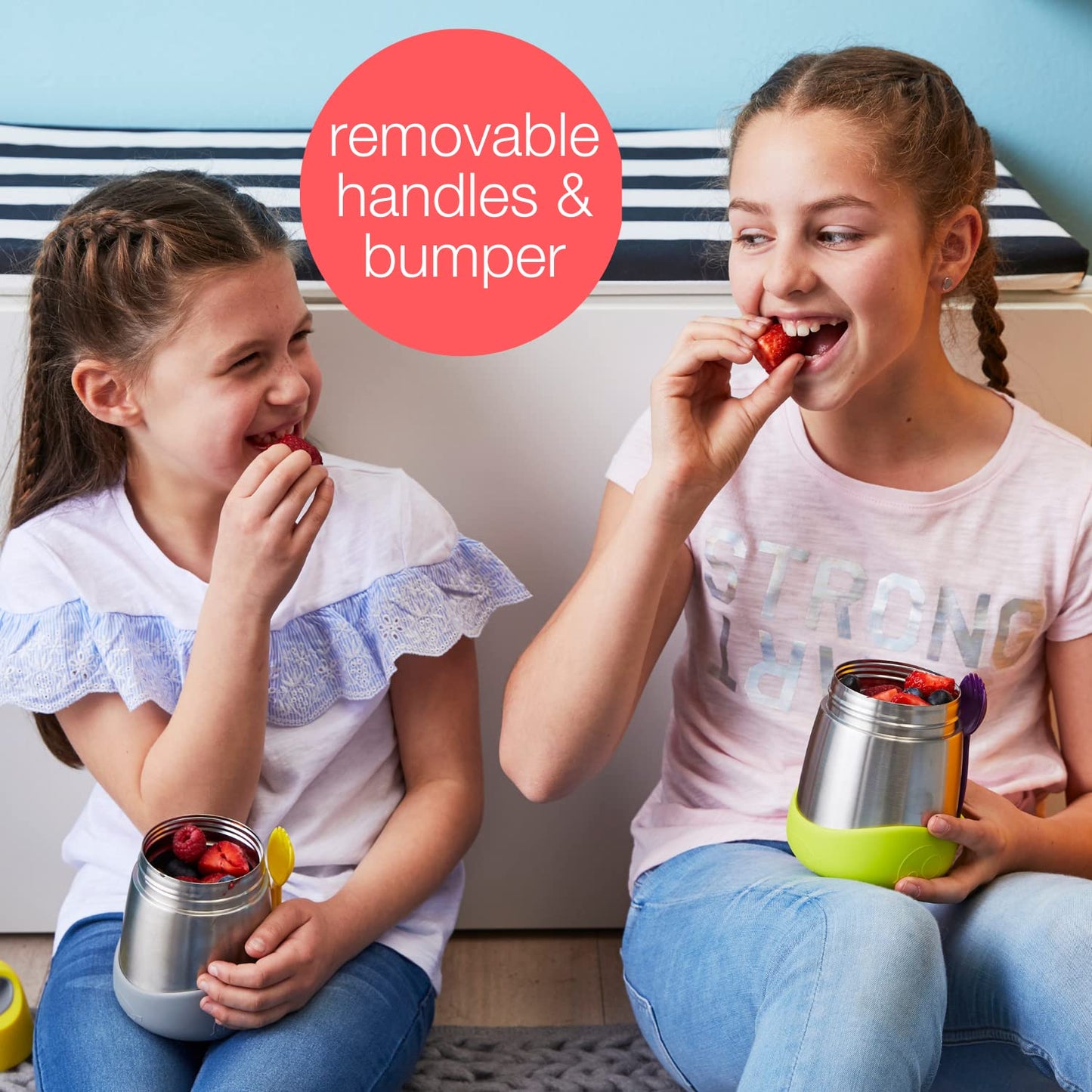 b.box Insulated Food Jar with Spork for Toddlers | Easy Open Container for Toddlers | Stainless Steel, 5hrs + of Perfect temperatures | Dishwasher Safe, BPA Free (Strawberry Shake, 11 oz)