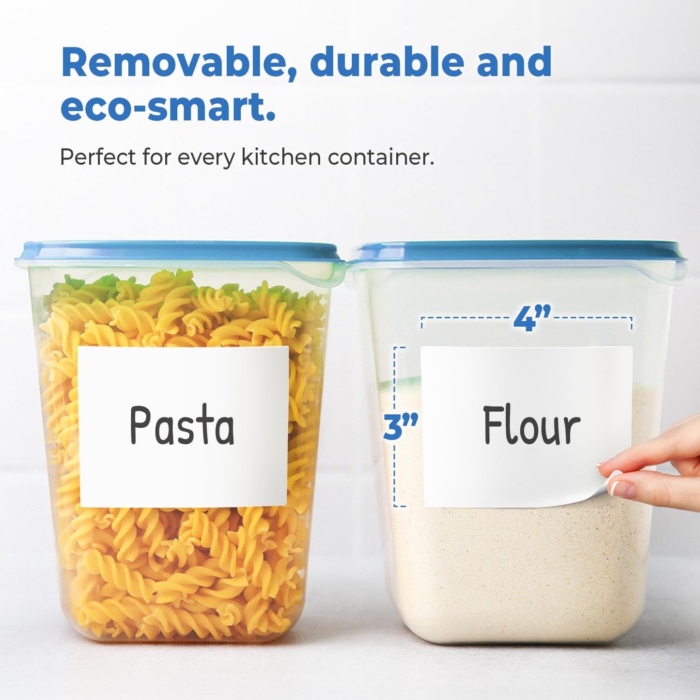 MESS Removable Food Labels for Containers (48-Pack) 3x4" Erasable Kitchen Labels for Organizing, Freezer & Fridge, White Dry Erase Labels for Jars