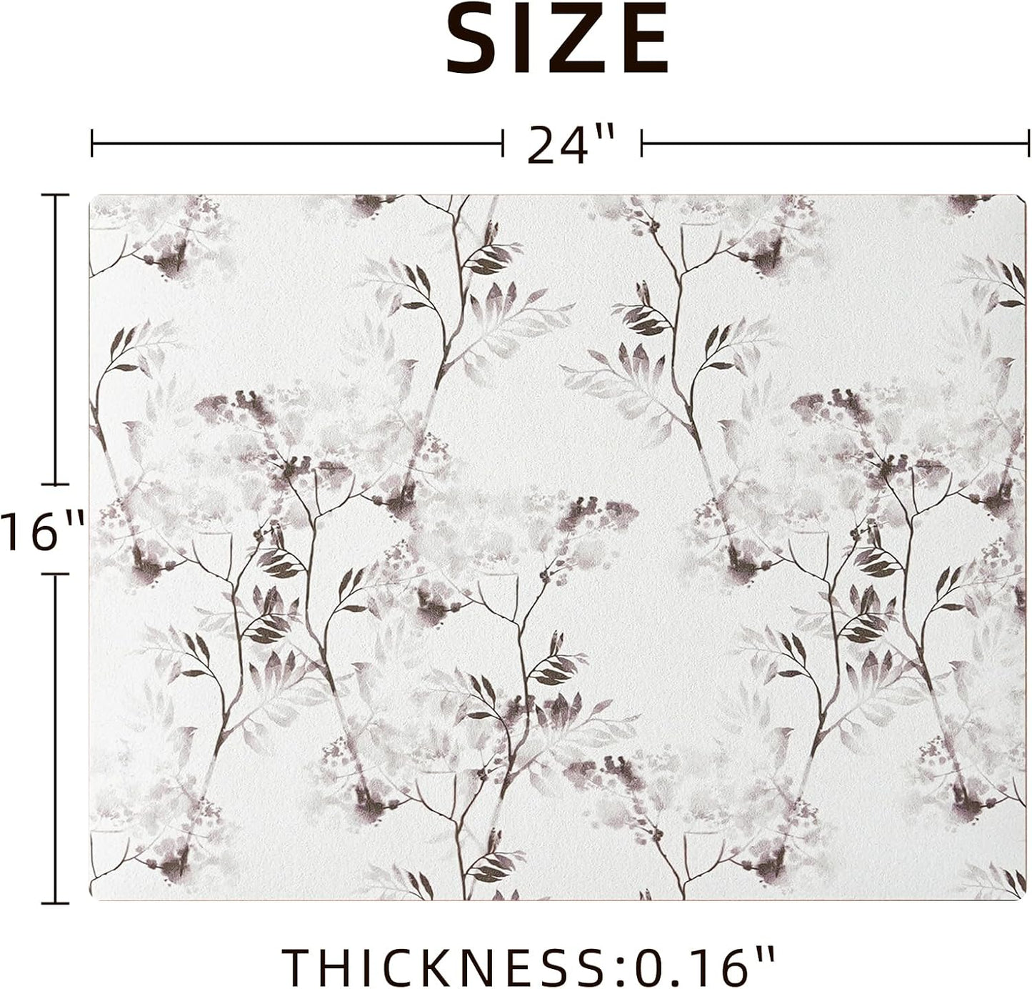 Dish Drying Mat Diatomaceous Earth Soft Coffee Mat, Silicone Dish Drying Mat for Kitchen Counter or Sink for Kitchen Bathroom Coffee Bar (Inked Flower, 16 x 24 Inches)