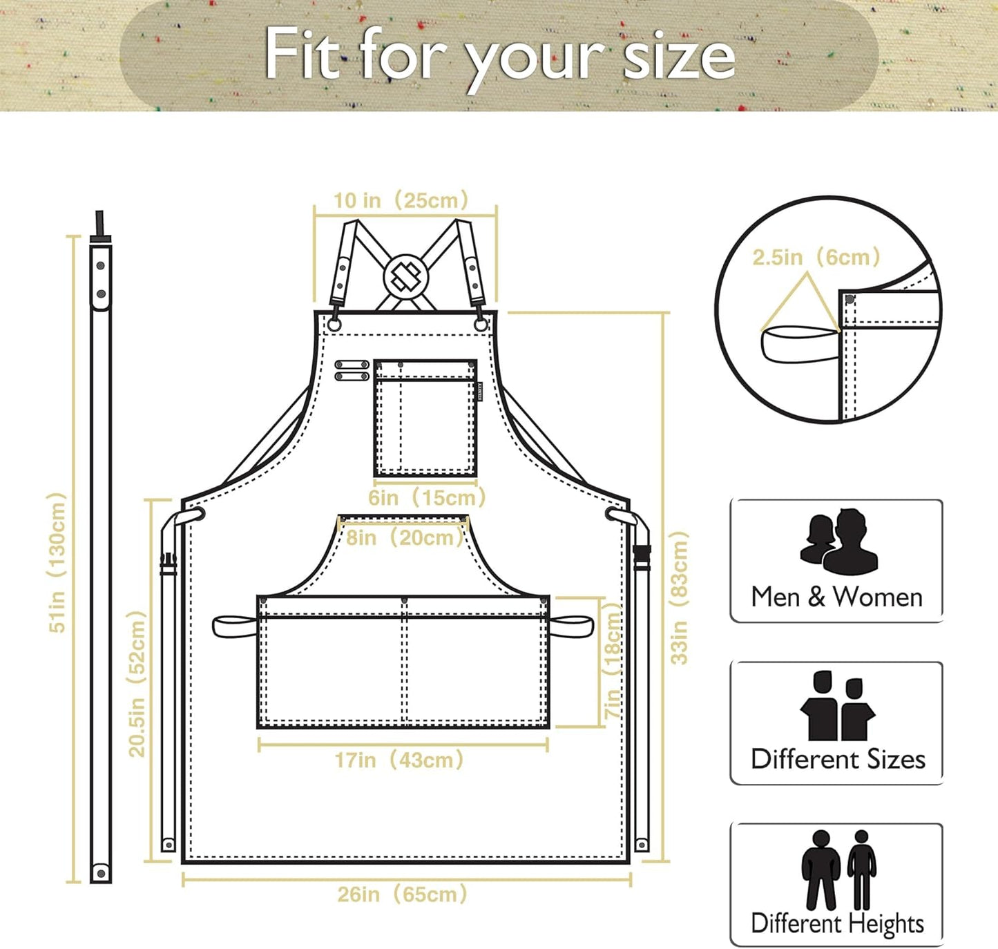 Work Aprons with Multiple Pockets, Waterproof Canvas for Cooking, Painting, Crafting, Gardening, Sizes M to XXL, Colorful Spots