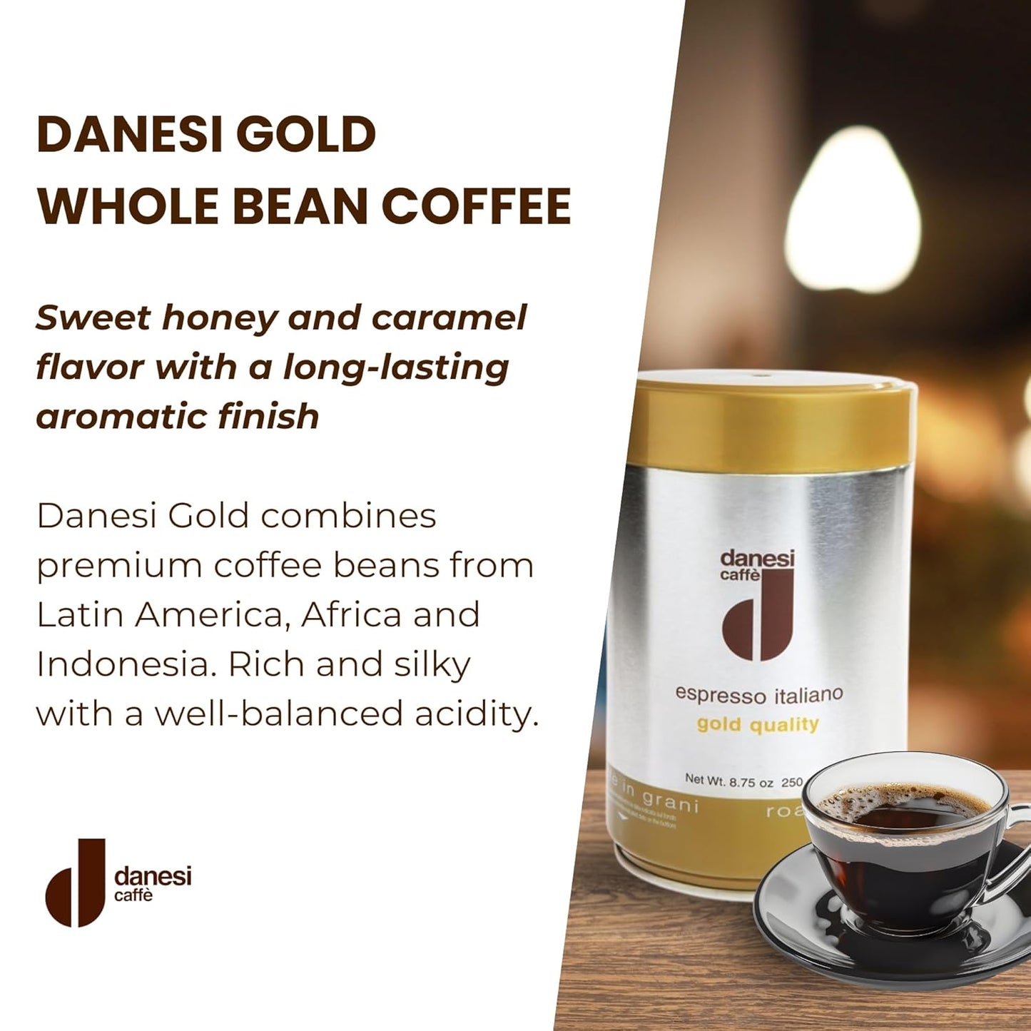 Danesi Caffe Italian Whole Coffee Beans - Espresso Coffee Beans and Medium Roast Whole Bean - Perfect for Espresso Machines, French Press, and Home Brewing - Gold (8.75 lb)