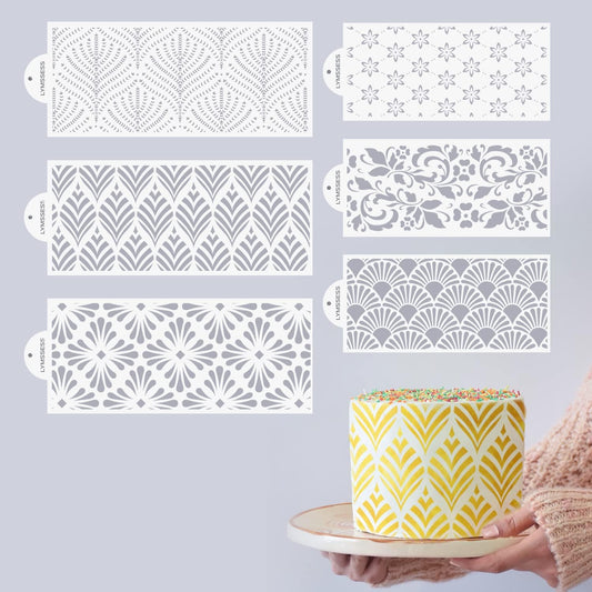 6PCS Cake Stencils Decorating Buttercream, for Cake Decorating, Floral Hollow Lace & Templates for Wedding & Birthday Decor (Style B)