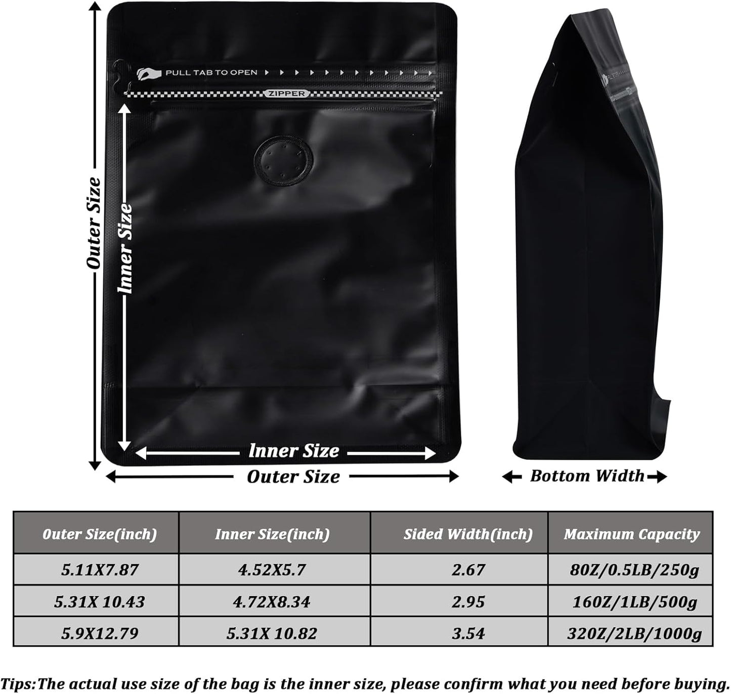 Coffee Bags with Valve (50 PCS,32oz/2lb) Black High Barrier Aluminum Foil Flat Bottom Standing Coffee Beans Storage Packaging Bags, Reusable Heat Seal Side Zipper Pouches for Small Business and Home