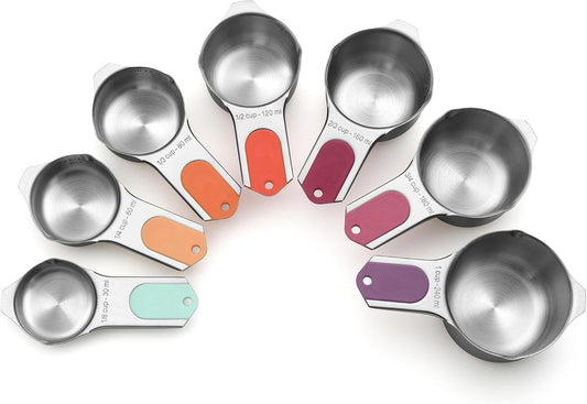 Spring Chef Magnetic Stainless Steel Measuring Cups (Patent Pending), Kitchen Tools with Easy to Read Markings for Measuring Dry or Liquid Ingredients, Set of 7, Desert Sunset