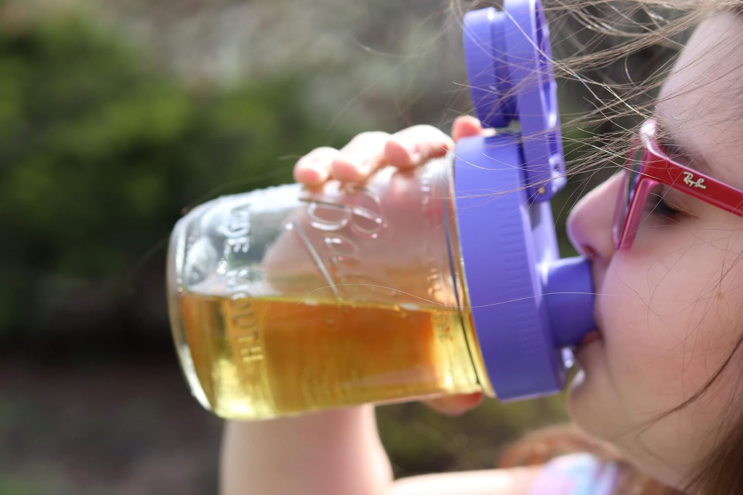 Brewing America Creamer Jar with Pouring Lid, 1 Pint (16 oz) Mason Jar with Purple Wide Mouth Pour Lid, for Milk, Sugar, and Cream, 1-Pack (Violet Purple)