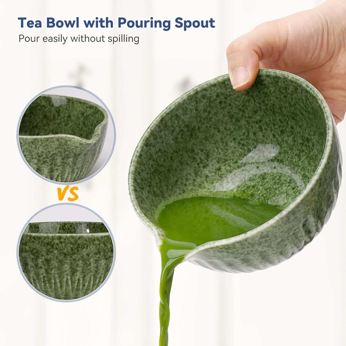 10-Pcs Matcha Kit Set, Whisk and Bowl with Spout & Measuring Spoon, Japanese Tea Making Tools, Complete Matcha Gift Set for Starter, Mottled Green