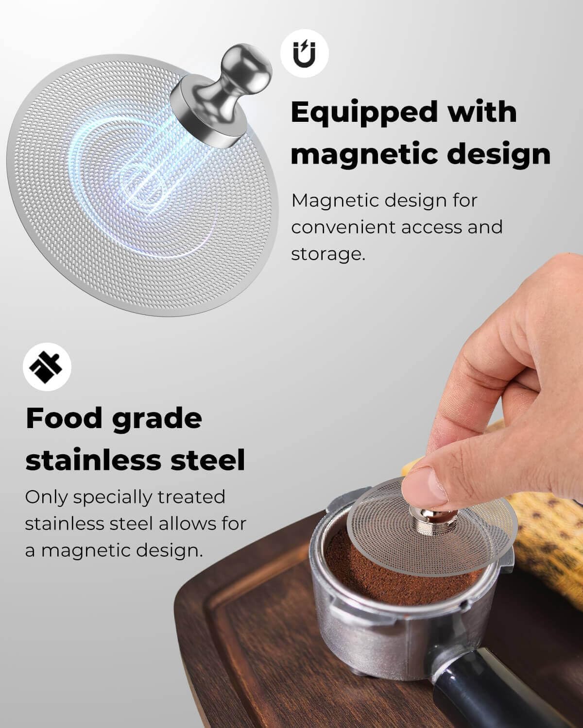 58mm Magnetic Dosing Funnel and Puck Screen Set - Espresso Coffee Dosing Ring - 19mm Anodized Aluminum with 8 magnetized Steel Compatible with 58mm Portafilter (Silver)