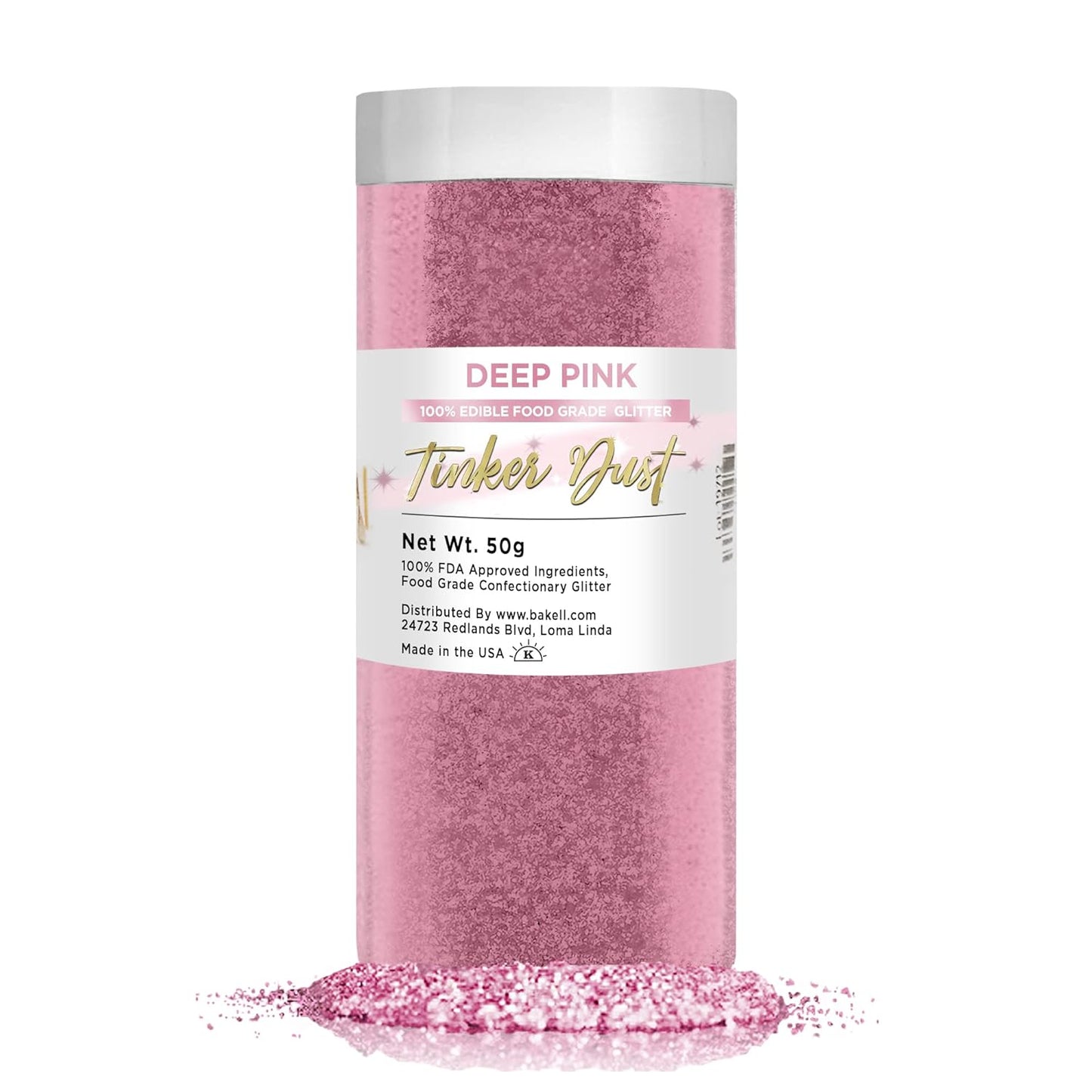 BAKELL Deep Pink Edible Glitter, 50 Grams | TINKER DUST Edible Glitter | KOSHER Certified | 100% Edible Glitter | Cakes, Cupcakes, Cake Pops, Drinks, Dessert Vegan Glitter & Dusts (50g, Deep Pink)
