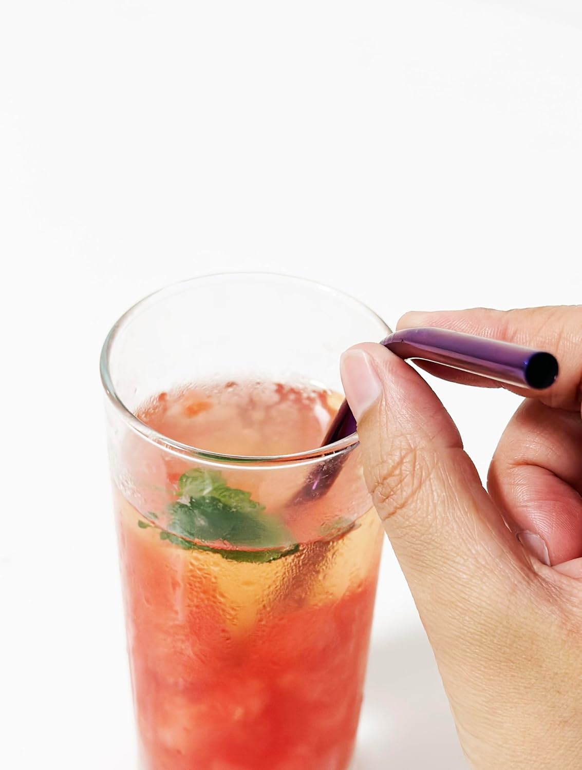 10 Pcs Stainless Steel Straws, Reusable Drinking Straws, 5 Straight + 5 Bent Metal Straws Set With 2 Pcs Cleaning Brushes (Purple, 10.5 Inch)