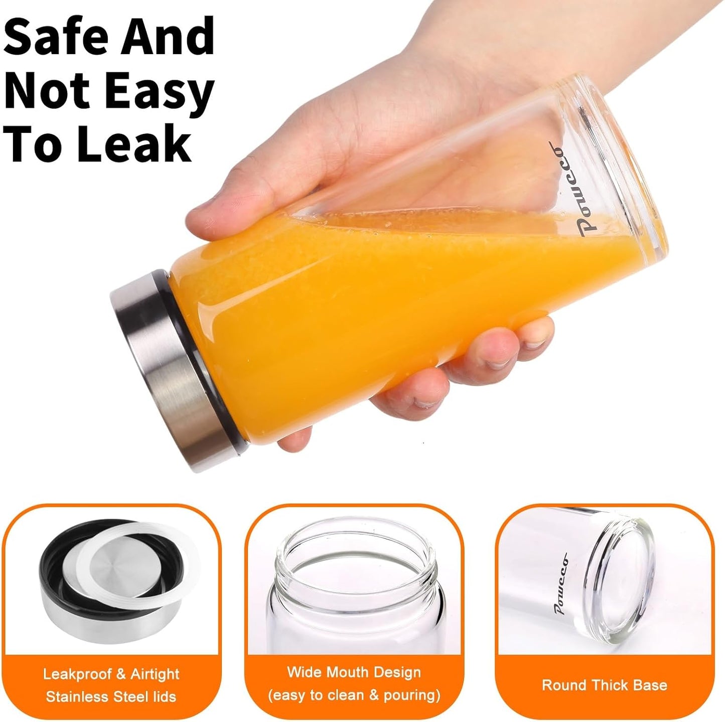 16oz Glass Juice & Water Bottles 4-Pack with Lids- Wide Mouth Reusable Borosilicate Glass- for Juicing, Smoothies, Protein Shakes, Blender & Shaker Bottle- Refillable & Dishwasher Safe(16 oz/500ml)