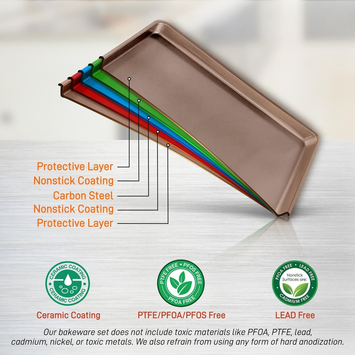 NutriChef 3-Piece Nonstick Baking Pans Set - Thick Carbon Steel Oven Bake Trays - Includes XL, Medium, & Small Sizes - Versatile Cookie Sheets for Baking & Roasting, Dishwasher Safe - Gold