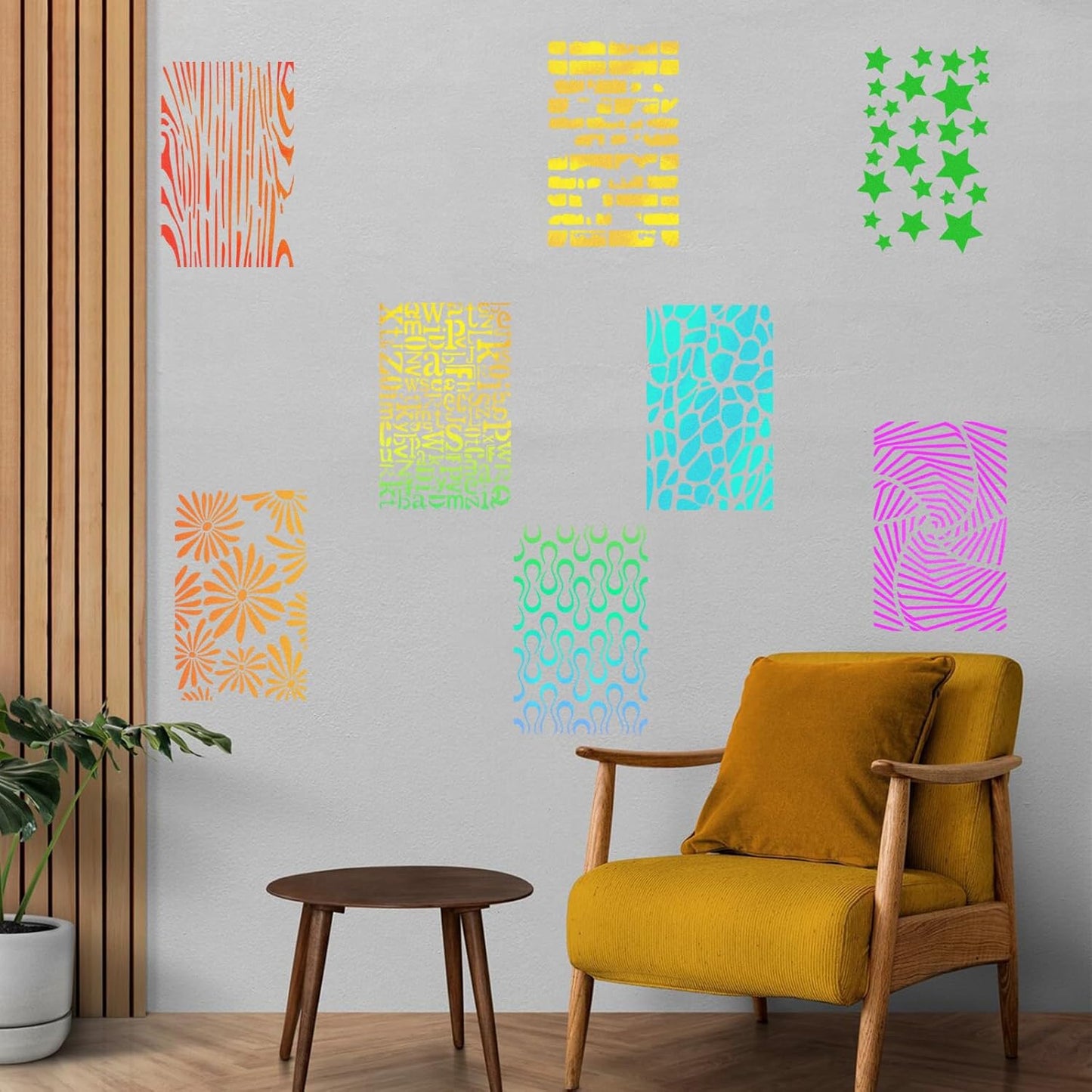 Yazhiji 8PCS Large Stencils for Geometric Painting, Reusable Geometric Painting Stencils Abstract Layering Stencil for Painting on Wood Canvas Furniture Floor Decor DIY Supplies