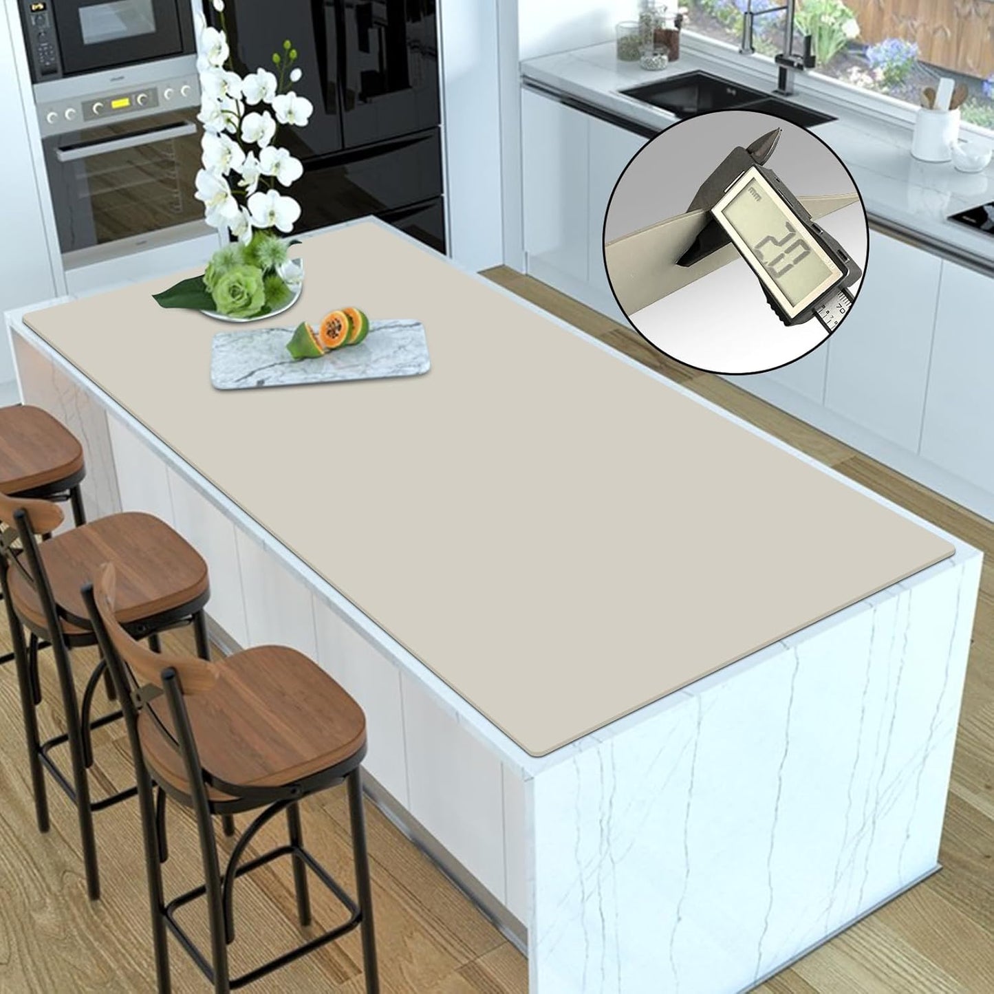 Silicone Mats for Kitchen Counter, 47.3"x23.6"x0.08" Largest Heat Resistant Mat Kitchen Island Waterproof 2MM Thick Countertop Protector Mat Nons-slip Extra Large Counter Mat (Beige Gray)