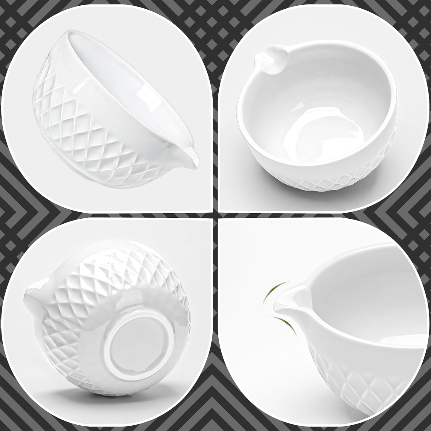 Matcha Whisk Set, 7 Pcs Matcha Kit, Ceramic Matcha Set Includes Matcha Bowl with Spout, Matcha Whisk and Holder, Bamboo Scoop, Scoop Rest, Sifter and Tea Towel (Ceramic White)