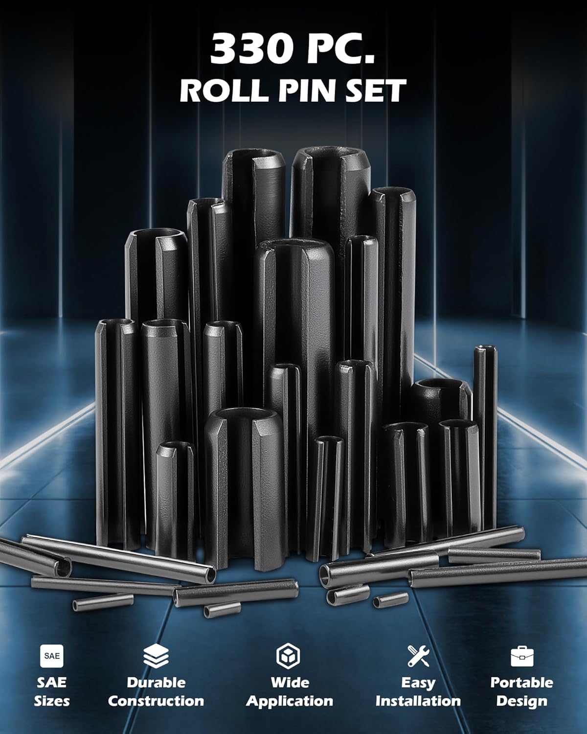 ZELCAN 330pcs SAE Roll Pin Set, Split Expansion Pin Assortment Kit for Home Improvement Automotive Repair More, 5/32 3/32 5/16 3/8 1/4 7/32 5/64 1/16 1/8 3/16 Inch Slotted Spring Pins, Various Lengths