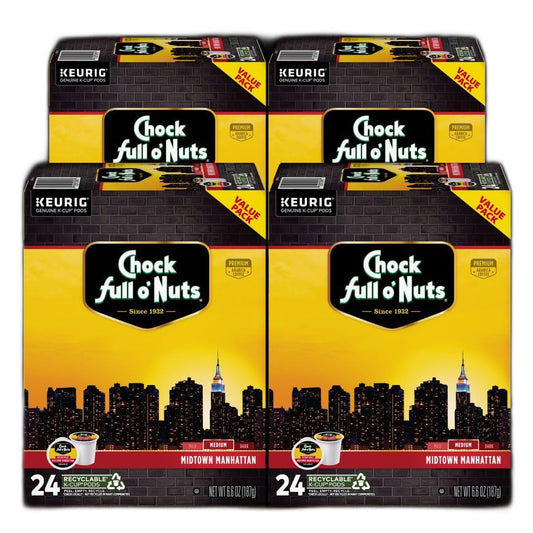 Chock full o’Nuts Midtown Manhattan Keurig K-Cup Pods for Keurig Brewers – Premium Arabica, Medium Roast – Single Serve – 4 Packs of 24 K-Cup Pods