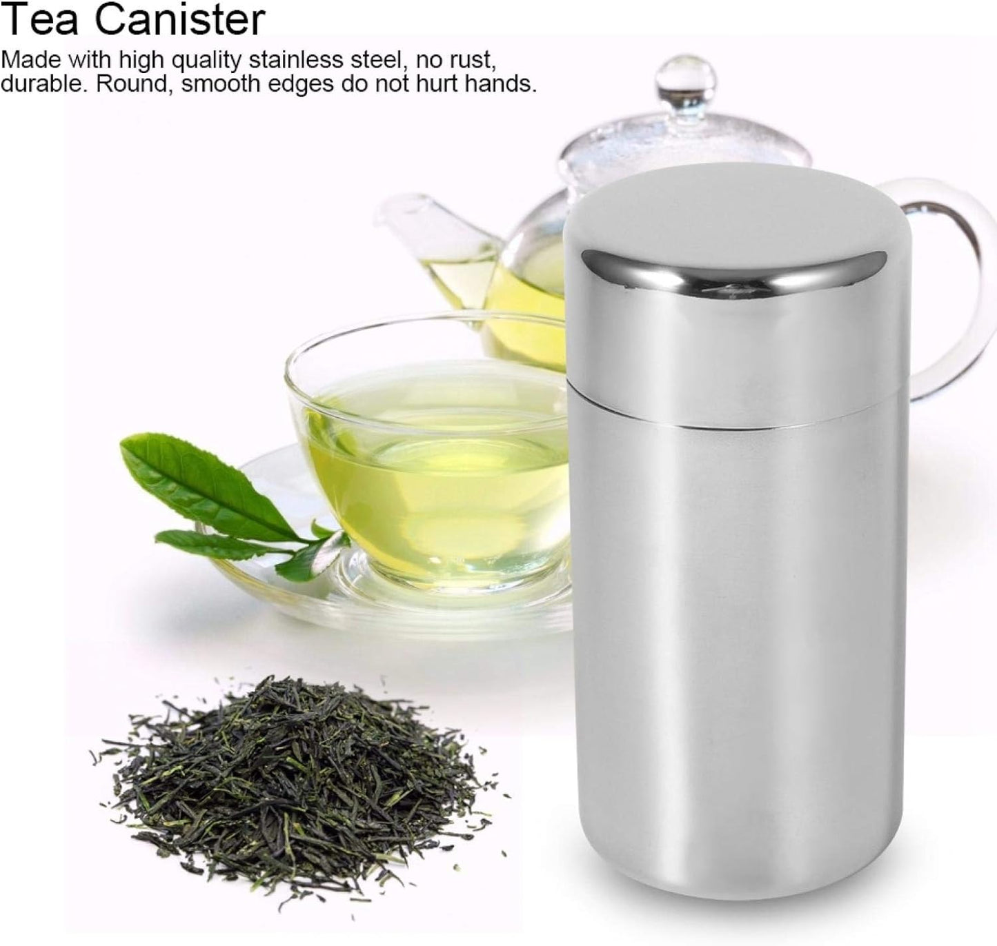 Tea Canister, Double Seal Stainless Steel Tea Tin Canister with Airtight Double Lids for Loose Tea Coffee Candy Herbs and Spices Storage(l)