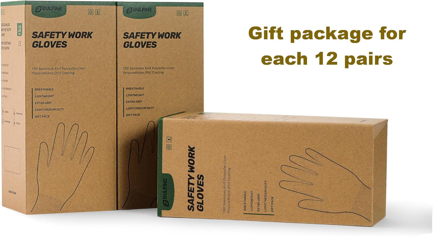 DULFINE Safety Work Gloves PU Coated-12 Pairs,Red Seamless Knit Glove with Polyurethane Coated Smooth Grip on Palm & Fingers, for Men and Women, Ideal for General Duty Work (XX-Large)