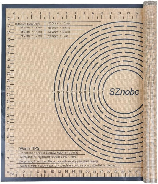 Silicone Pastry Mat 28X20 Inches Baking Mat with Measurement, Perfect for Dough, Pastry, Cookies, Pie Crust, Fondant, Bread, Sourdough, Pasta, Pizza, Kitchen Counter Mat
