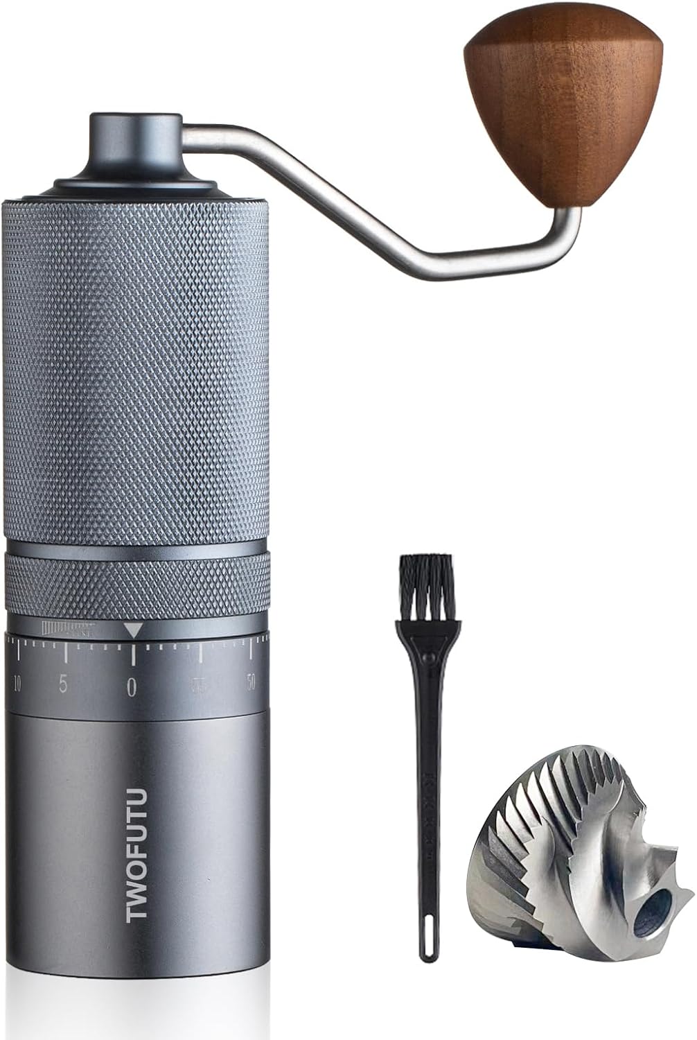 Manual Coffee Grinder With External Adjustable Stainless Steel Reticulate Pattern Hand Coffee Grinder, Suitable use for Various Places Such as Home Kitchens,Restaurants, Travel Etc. Grey.