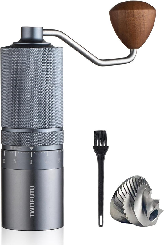 Manual Coffee Grinder With External Adjustable Stainless Steel Reticulate Pattern Hand Coffee Grinder, Suitable use for Various Places Such as Home Kitchens,Restaurants, Travel Etc. Grey.