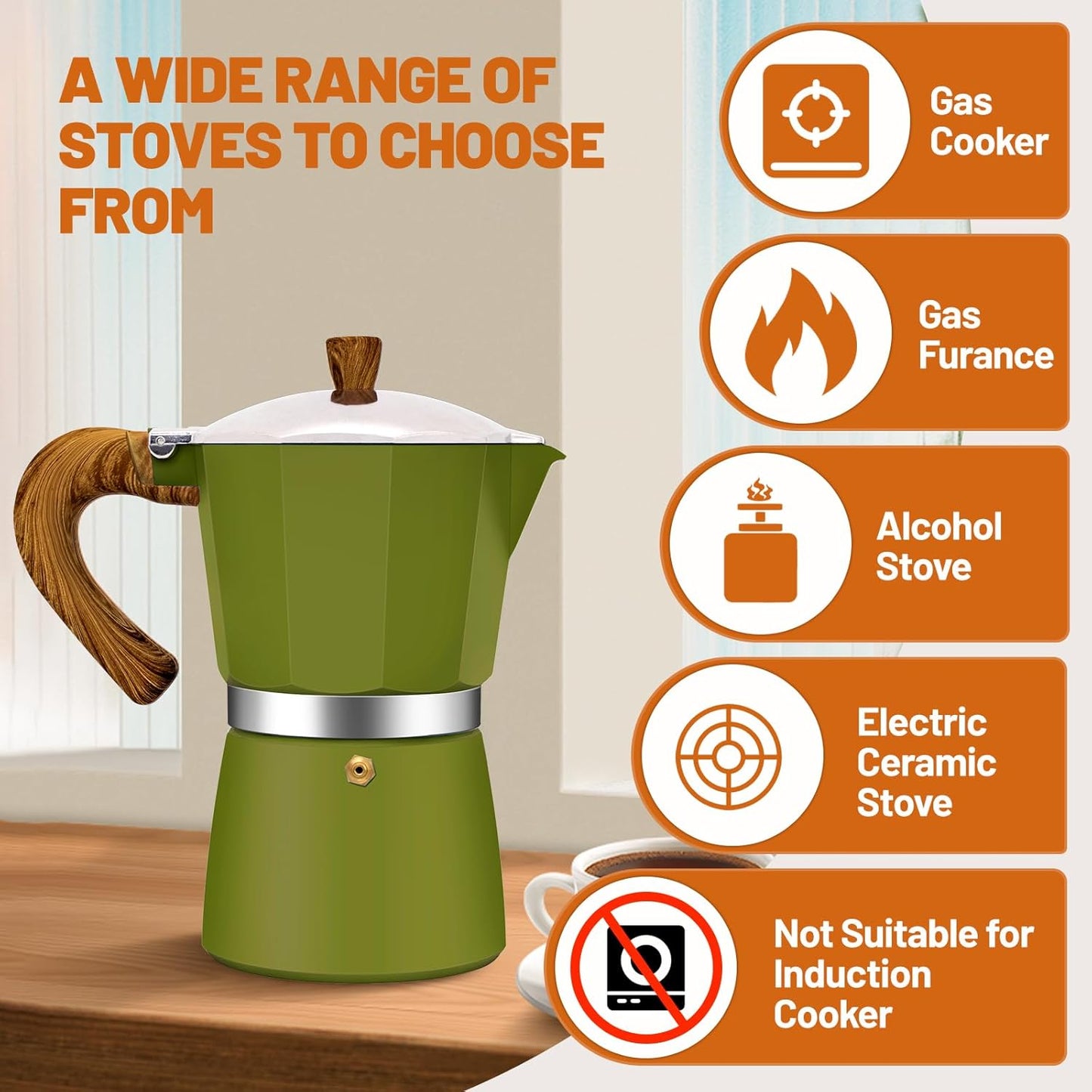 6 Cup Aluminum Espresso Stovetop Moka Pot Express Coffee Maker Percolator Italian Classic Mocha Coffee Machine for Italian and Cuban Cafe Brewing for Home & Camping 300ml 10oz