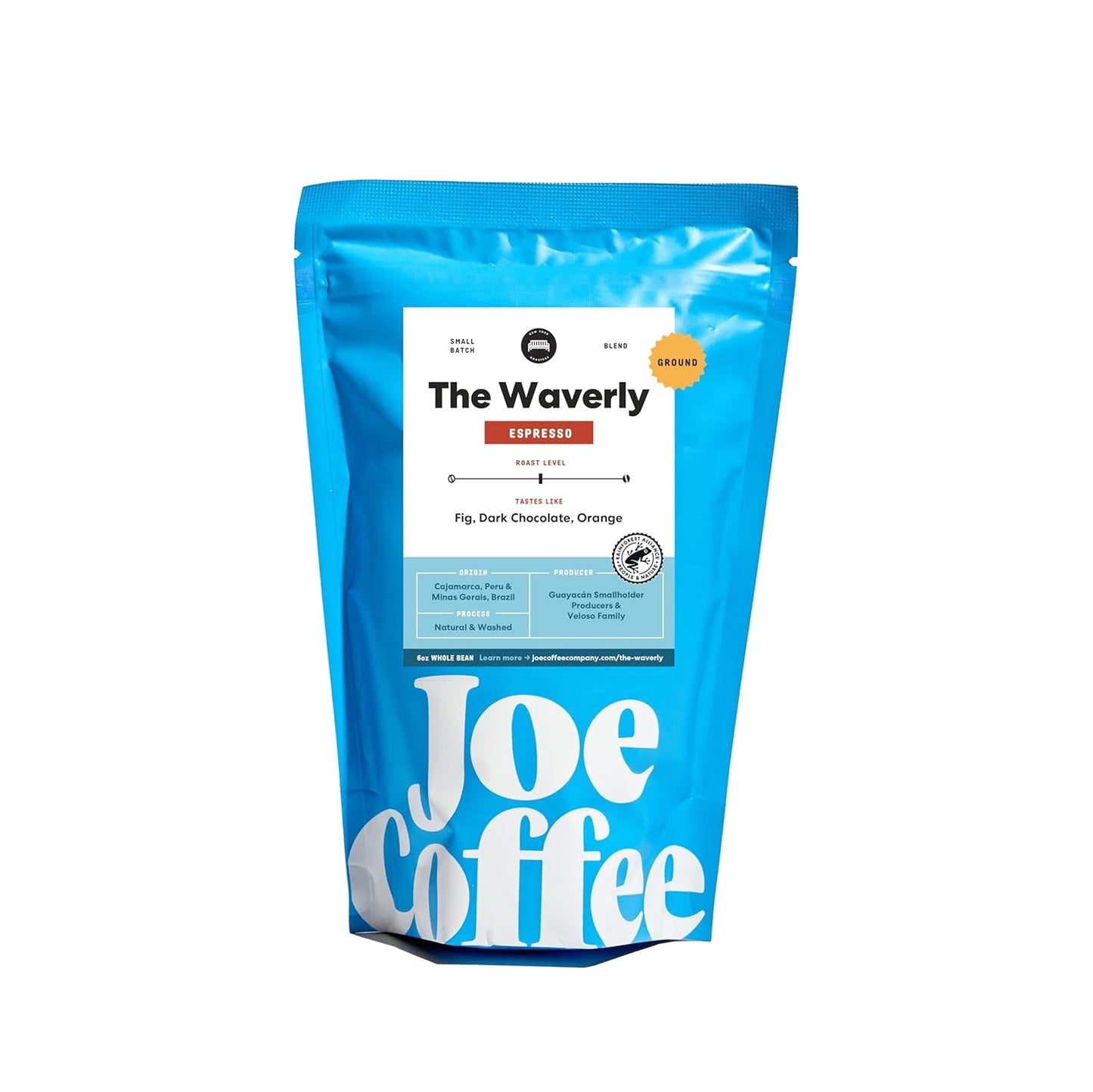 Joe Coffee Company - The Waverly Ground Coffee, 6 oz Bag | NYC Roaster, RFA Certified, Kosher, Climate-Friendly, Specialty Grade