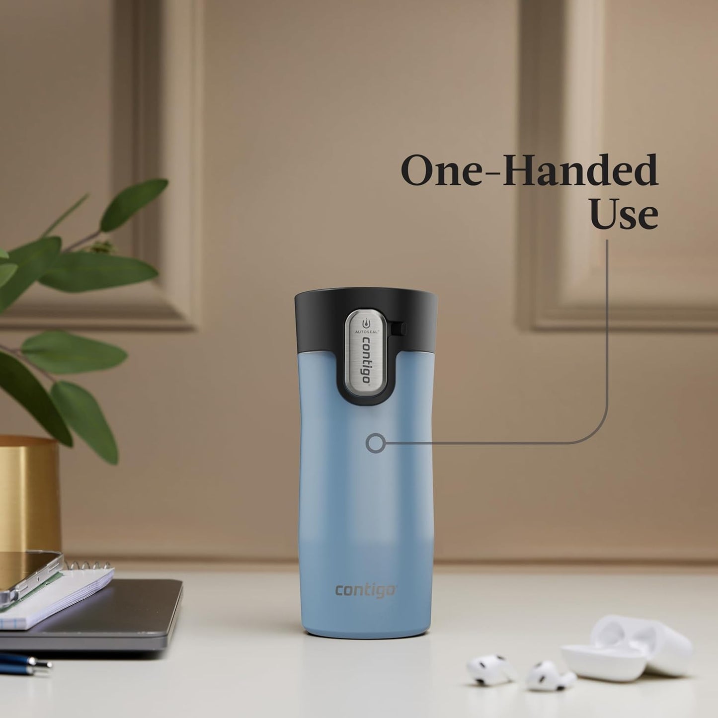 Contigo AUTOSEAL West Loop Vacuum-Insulated Stainless Steel Travel Mug with Easy-Clean Lid, 12oz, Glacier Frosted Pearl