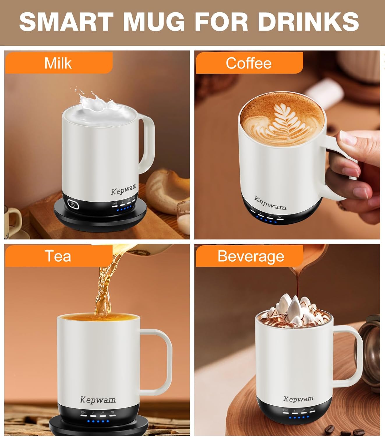 Heated Coffee Mug T1-14oz Fast Heating & Longer Battery Life Self Heating Coffee Mug Hot to 149℉ - Touch & App Controlled Mug Coffee and Hot Beverage Warmer, Gifts for Women and Men