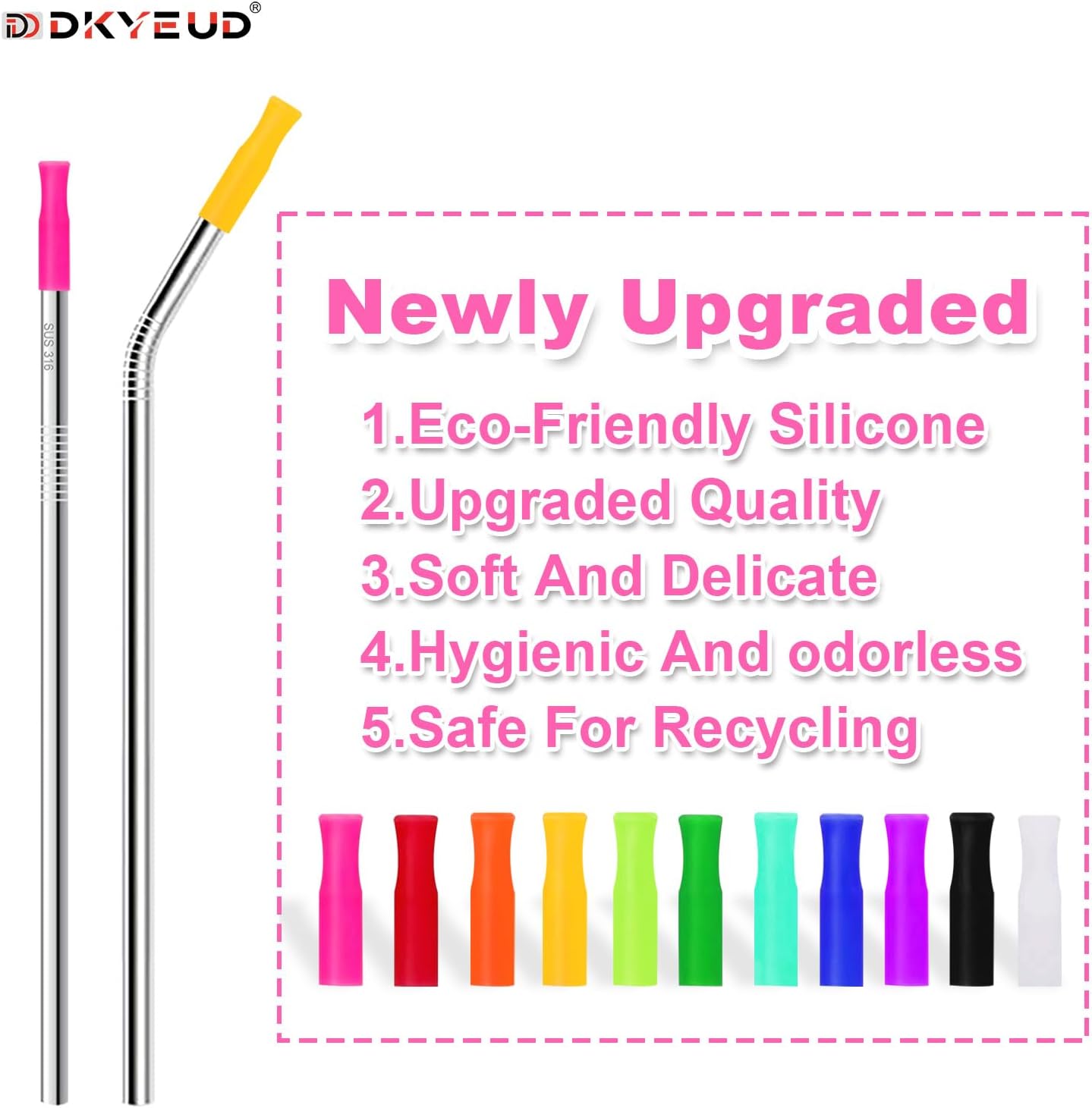 36PCS Food-Grade 12 Colors Metal Straws Reusable Silicone Tips,Only Fit Diameter 0.32In- 8mm Stainless Steel Straws, BPA Free, Eco-Friendly