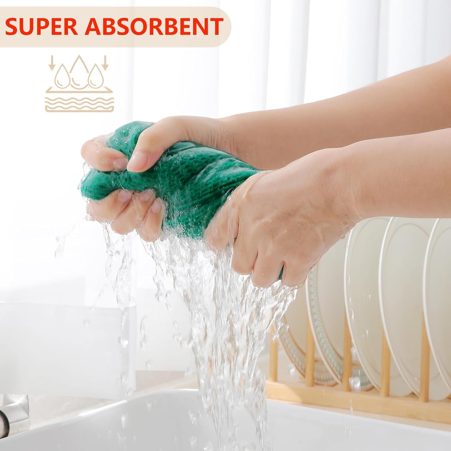 Homaxy 100% Cotton Waffle Weave Kitchen Dish Cloths, Ultra Soft Absorbent Quick Drying Dish Towels, 12 x 12 Inches, 6-Pack, Dark Green