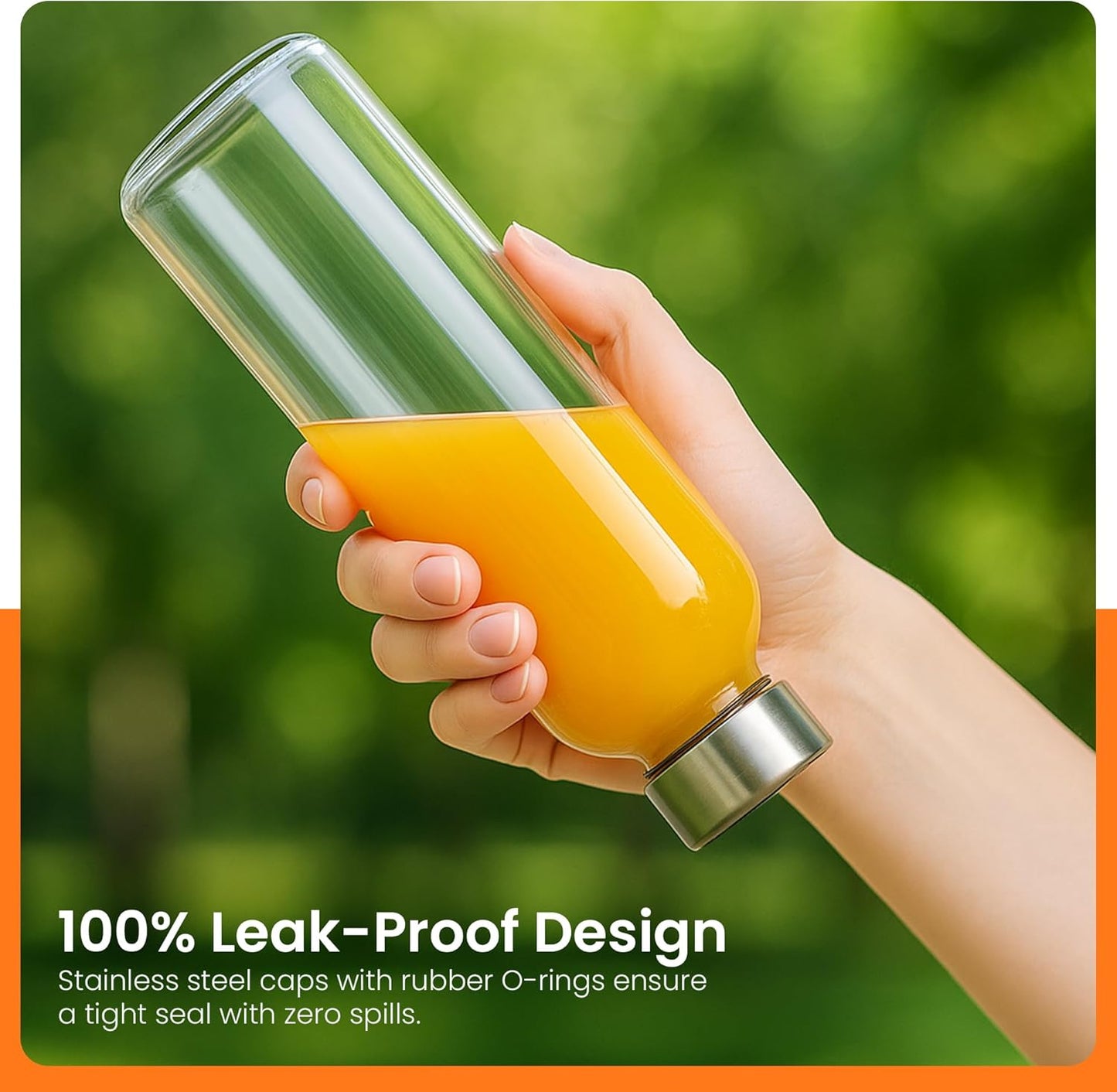 Epica 18-Oz Glass Water Bottles with Lids, Juice Bottles - BPA Free & Eco-Friendly Reusable Refillable Bottles for Juicing, Set of 4 - Clear