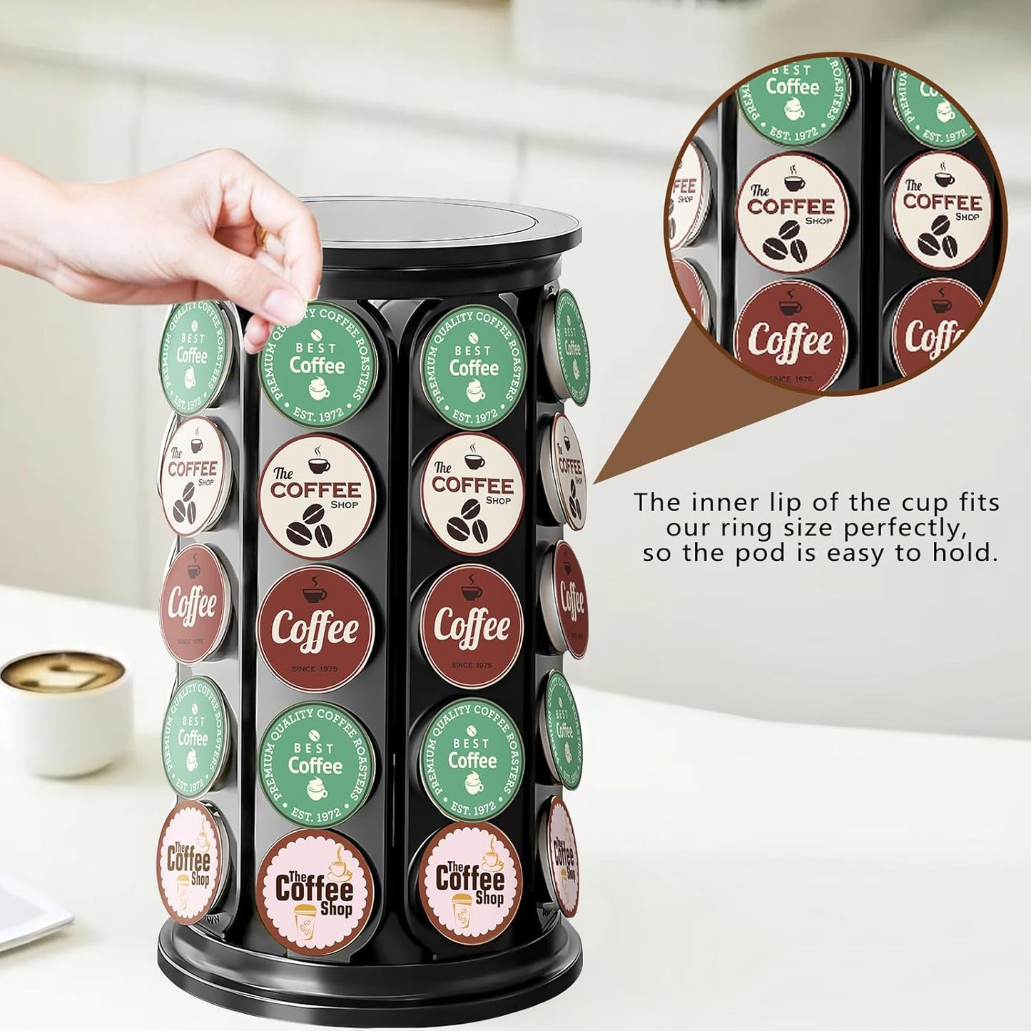 K Cup Holder, Coffee Pod Storage Carousel Holder Organizer Compatible with 40 Keurig K-Cup Pods, Home or Office Kitchen Counter Organizer（Black）
