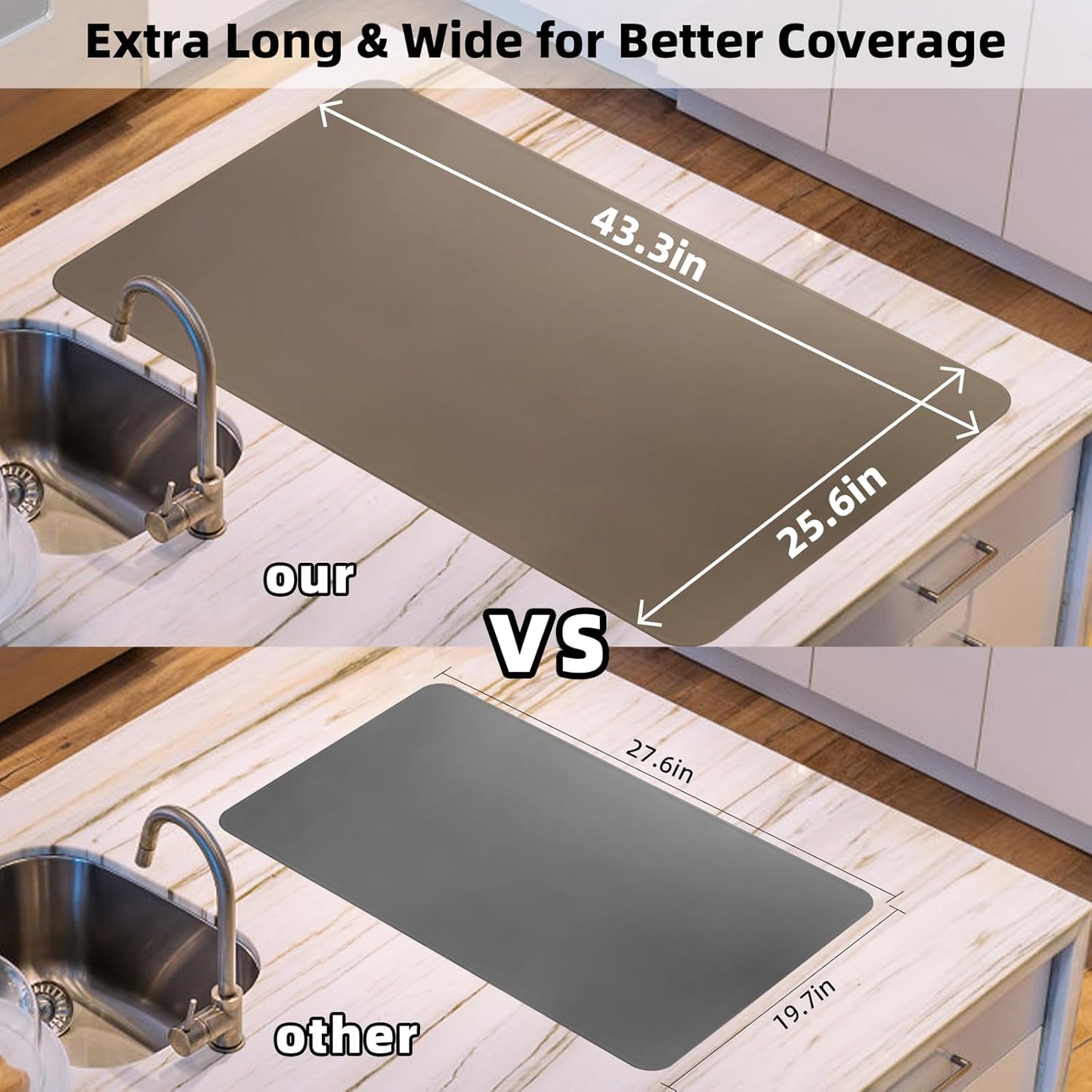 KVK 43.3×25.6in Silicone Mats for Kitchen Counter - Extra Large Silicone Mat Heat Resistant - Glossy Bottom Non Slip - Universal Painting Craft Resin Mat Table Countertop Protector, Transparent