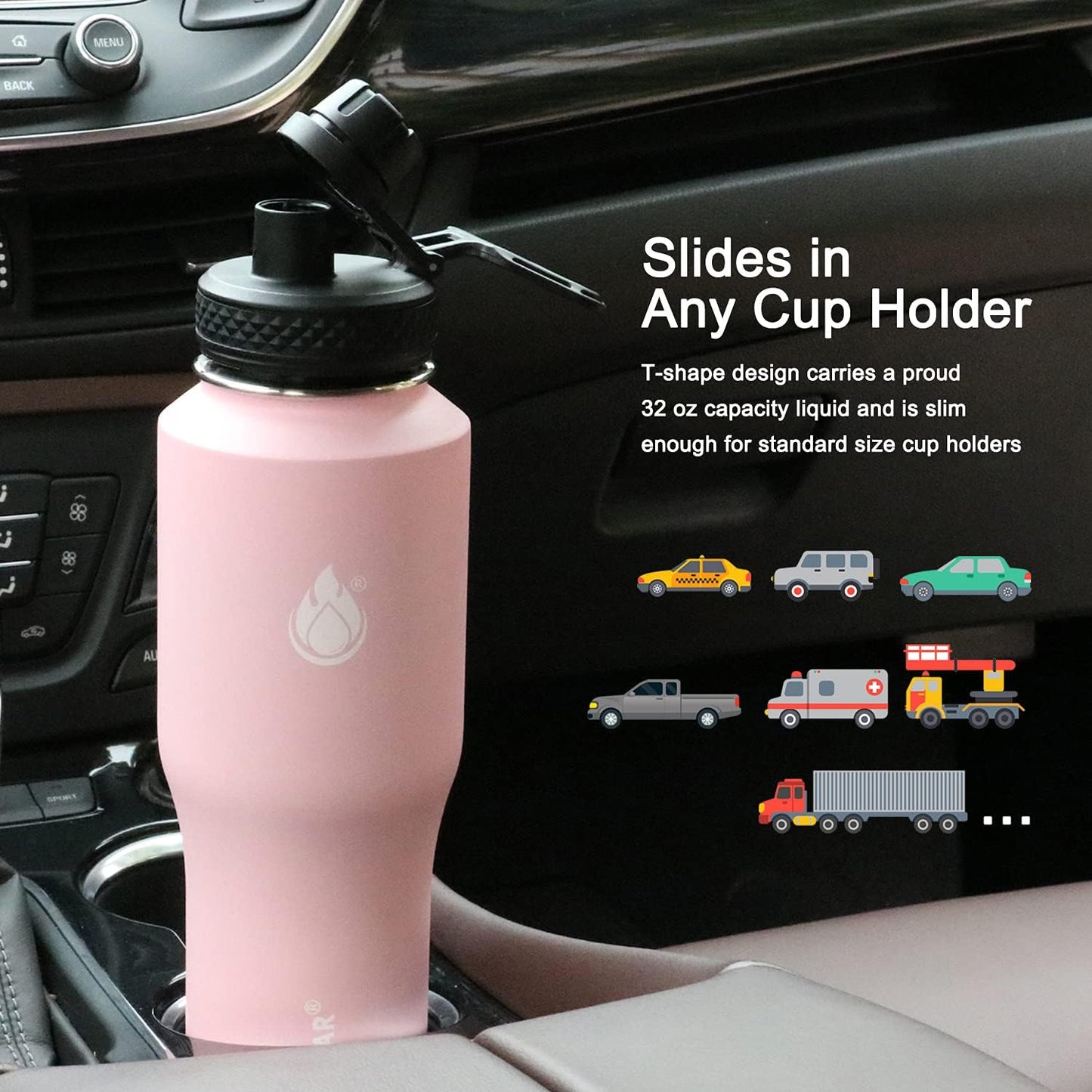 SENDESTAR Water Bottle 32oz,2 Lids(Straw lid),Wide Mouth Stainless Steel Vacuum Insulated Double Wall Keep Liquids Cold or Hot All Day,Sweat Proof Sport Design,Fit Car Cup Holder(Peach)