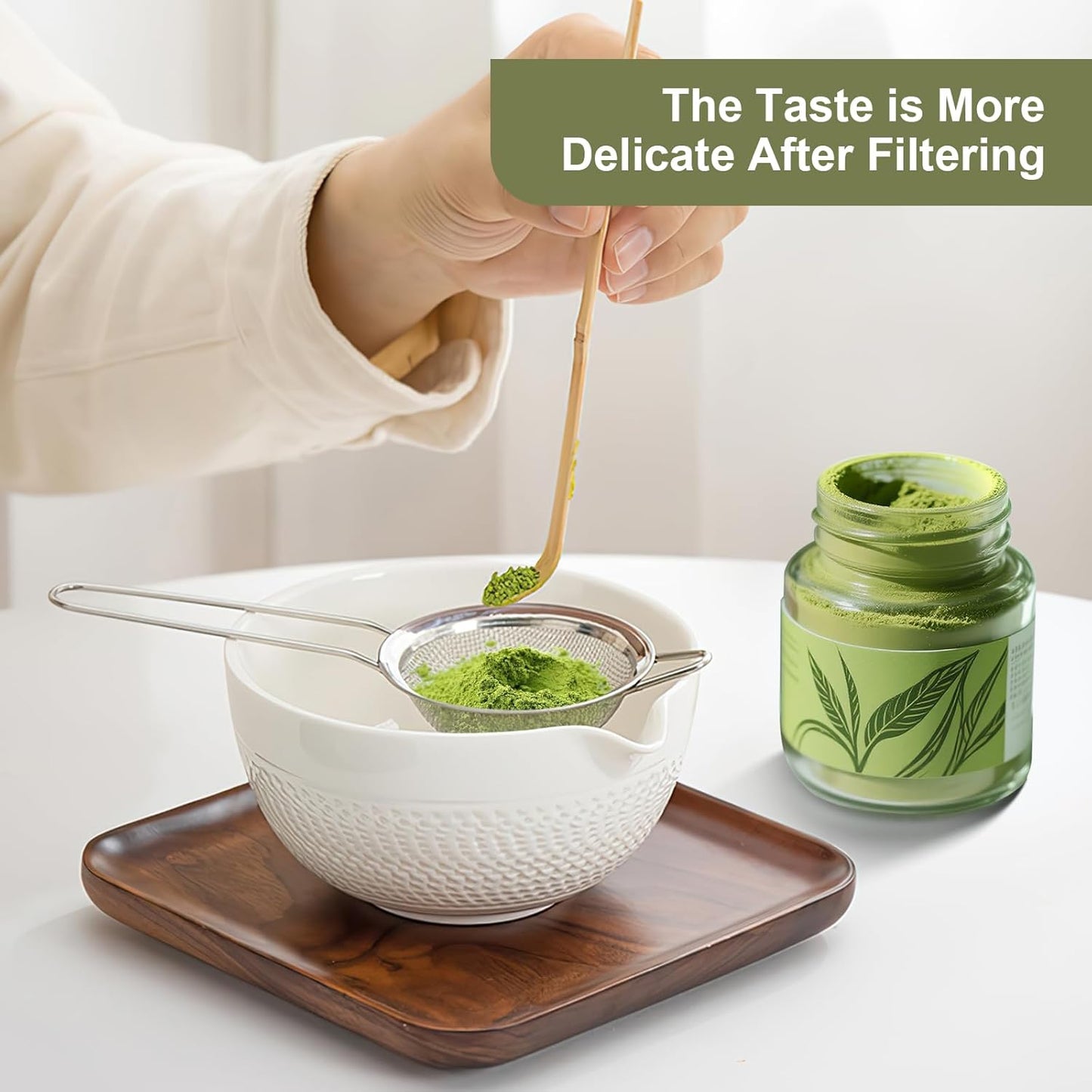 Matcha Whisk Set, Ceramic Matcha Set, Matcha Bowl with Spout, Matcha Whisk & Holder, Sifter and Bamboo Scoop, 5 Pcs Matcha Kit, Matcha Tea Ceremony Gifts for Matcha Lovers & Starter (White)