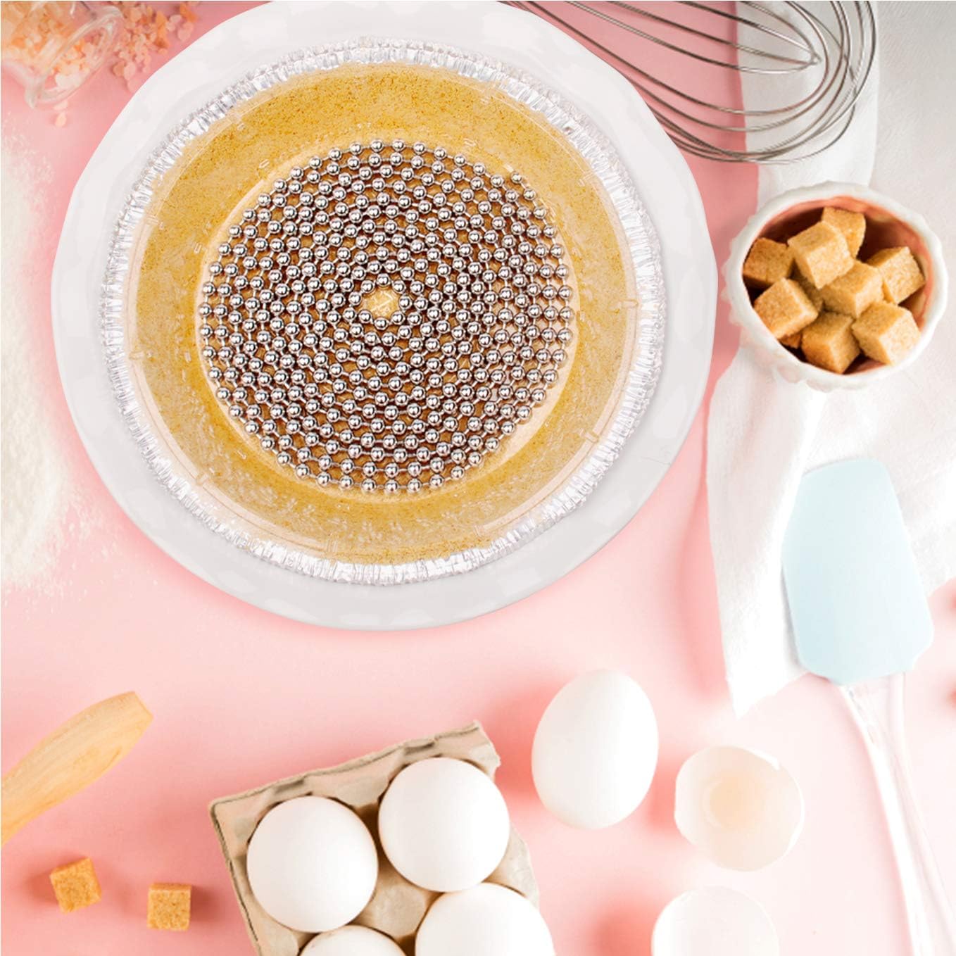 Durable Baking Supplies: Stainless Steel Chain Pie Weights, Reusable and Easy to Clean, Odorless, Safe Pie Weights for Pie Crusts, Oven Safe Baking Beads (6 feet)