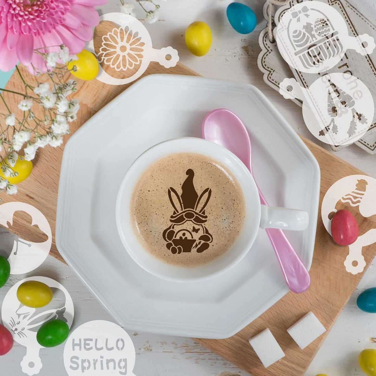 JULBEAR Easter Cookie Stencils, 36Pcs Reusable Eggs Bunny Cookie Coffee Stencils Templates Mold Tools for Cookies Baking Painting Dessert Coffee Decoration Easter Party Supplies